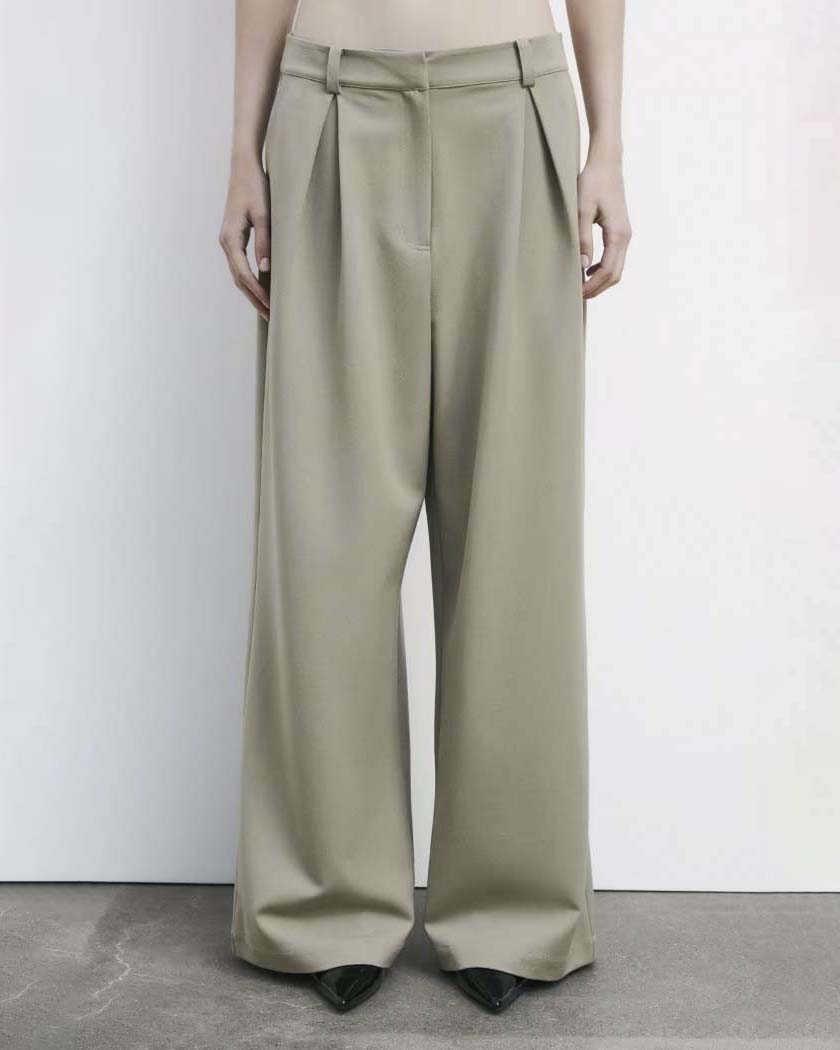 Pantaloni beige Patrizia Pepe dalla linea dritta con pinces in vita in gabardina pesante di misto viscosa