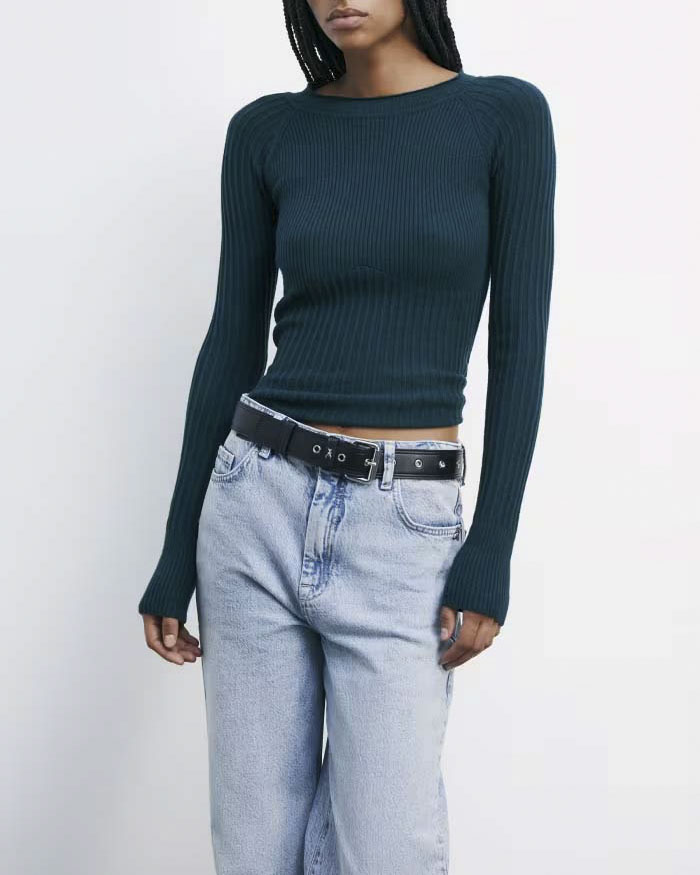 Maglia ottanio Patrizia Pepe linea ESSENTIAL in misto viscosa a coste irregolari