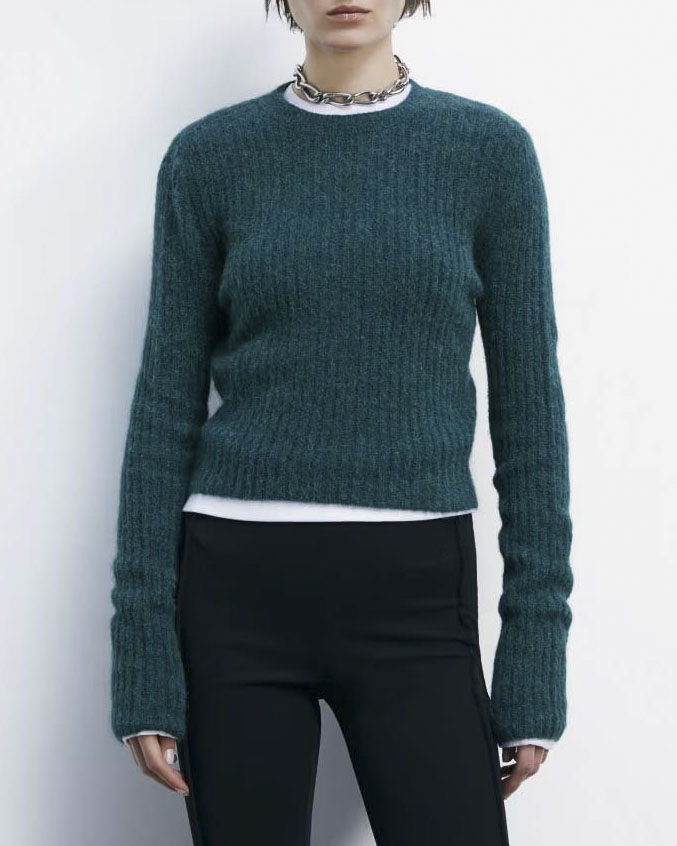 Maglia cropped ottanio Patrizia Pepe misto alpaca a coste