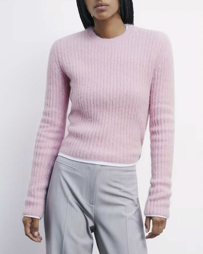 Maglia cropped rosa Patrizia Pepe misto alpaca a coste