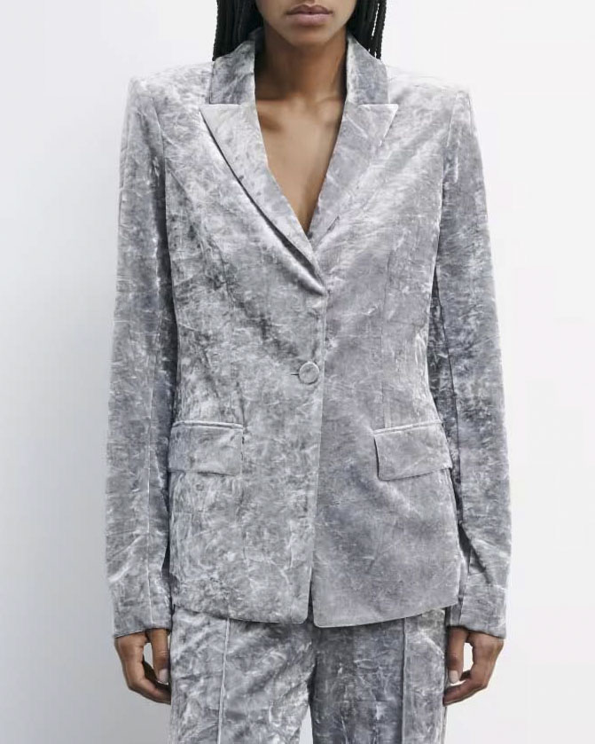 Blazer grigio Patrizia Pepe linea ESSENTIAL in velluto effetto shiny