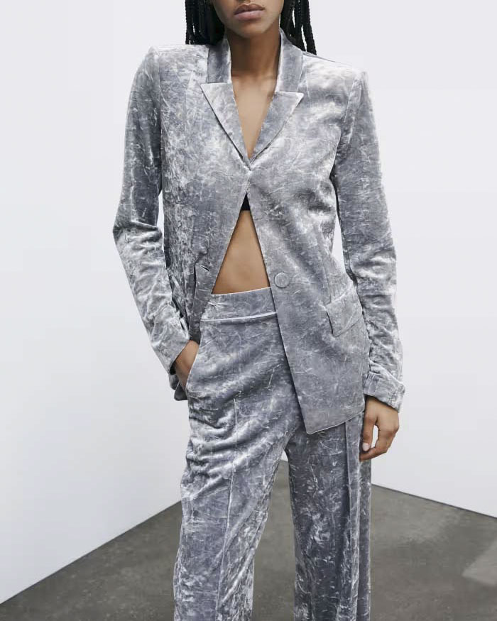 Blazer grigio Patrizia Pepe linea ESSENTIAL in velluto effetto shiny image