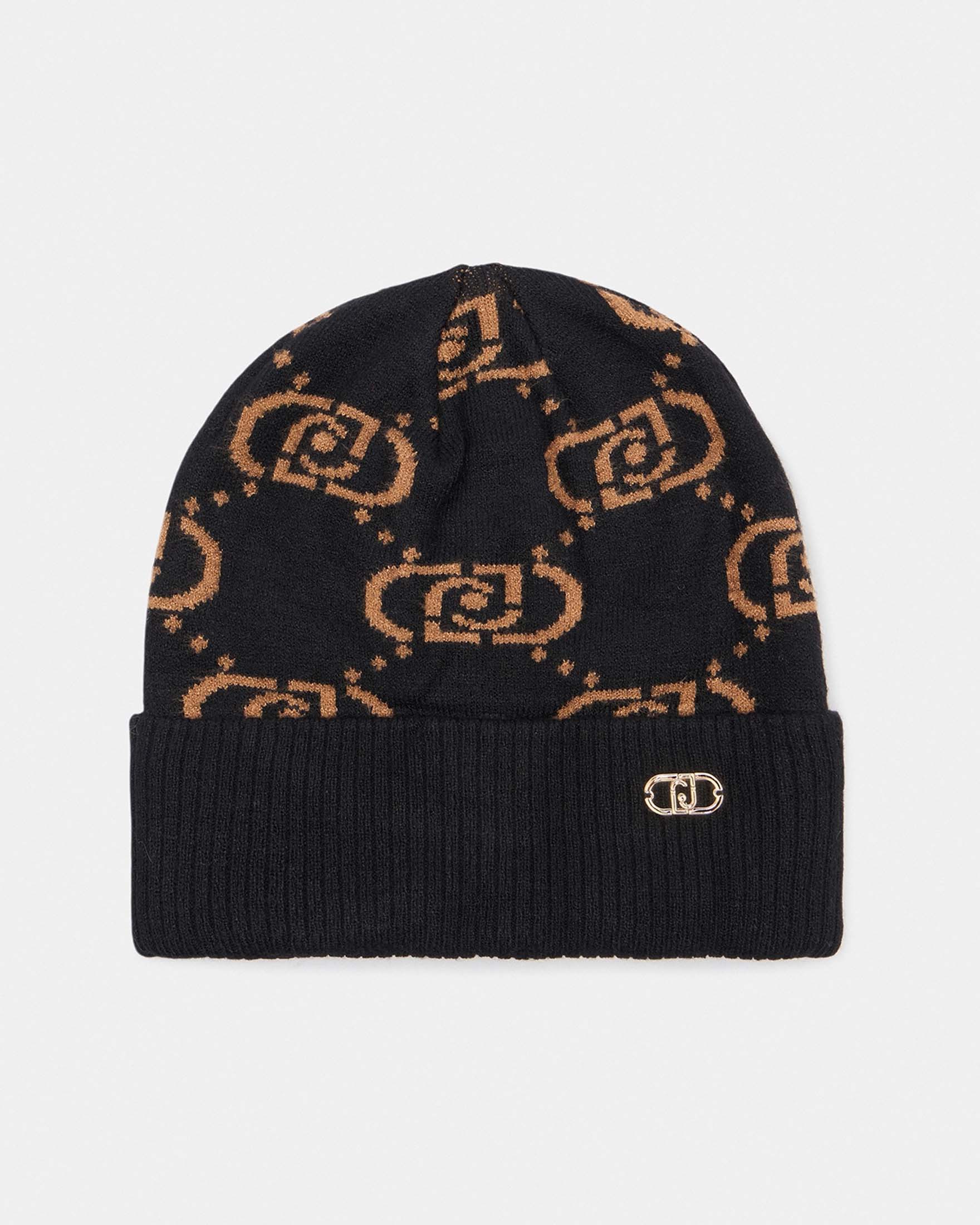 Cappello Liu Jo Accessories nero in misto viscosa con logo monogramma jacquard