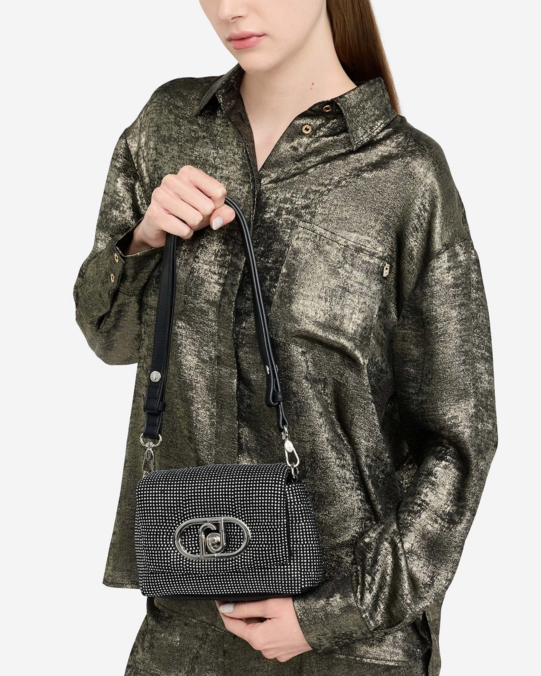 Borsa Liu Jo Accessories nera in similpelle con applicazioni di strass e catena image