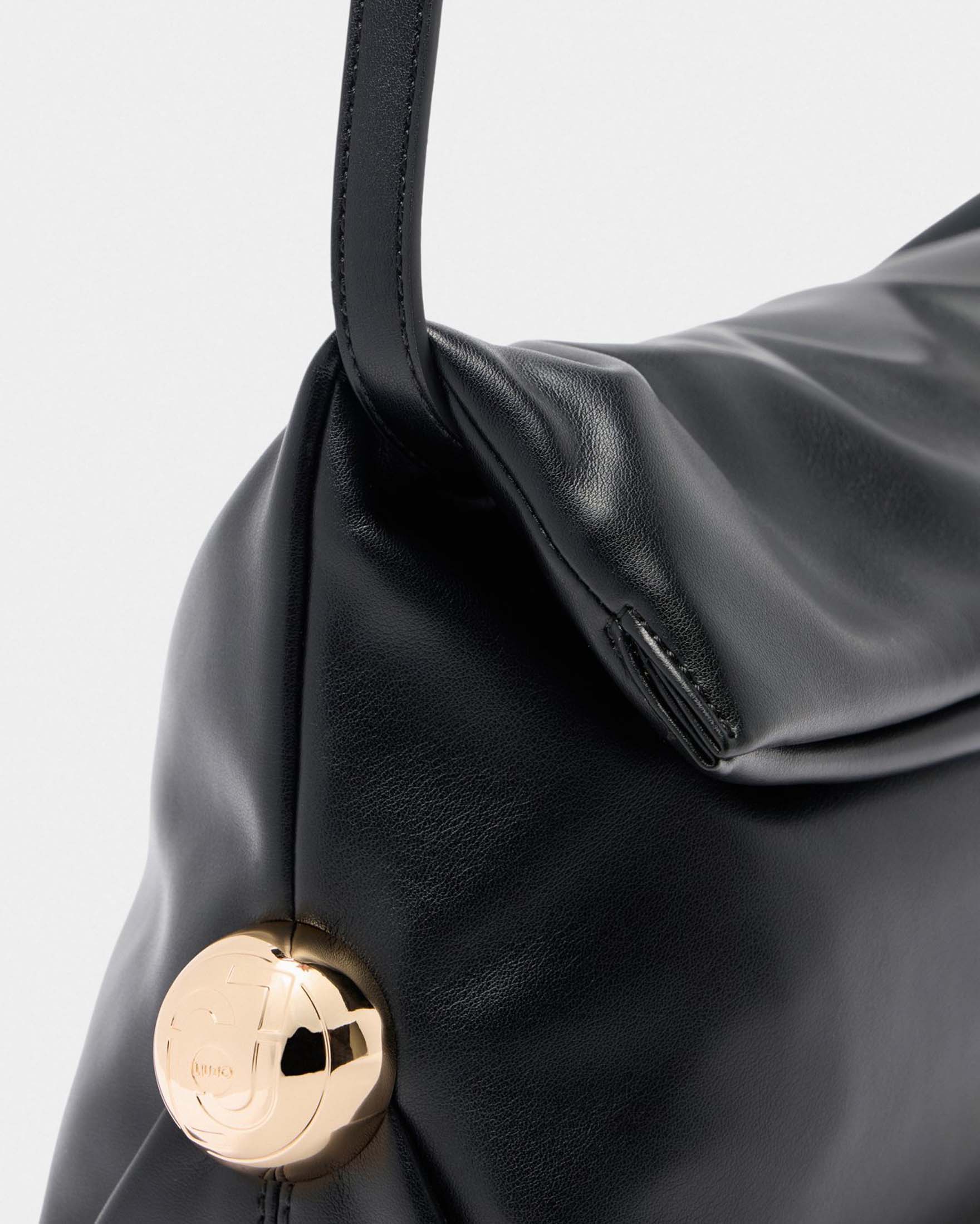 Borsa a spalla Liu Jo nera in similpelle con logo dorato applicato sul davanti image