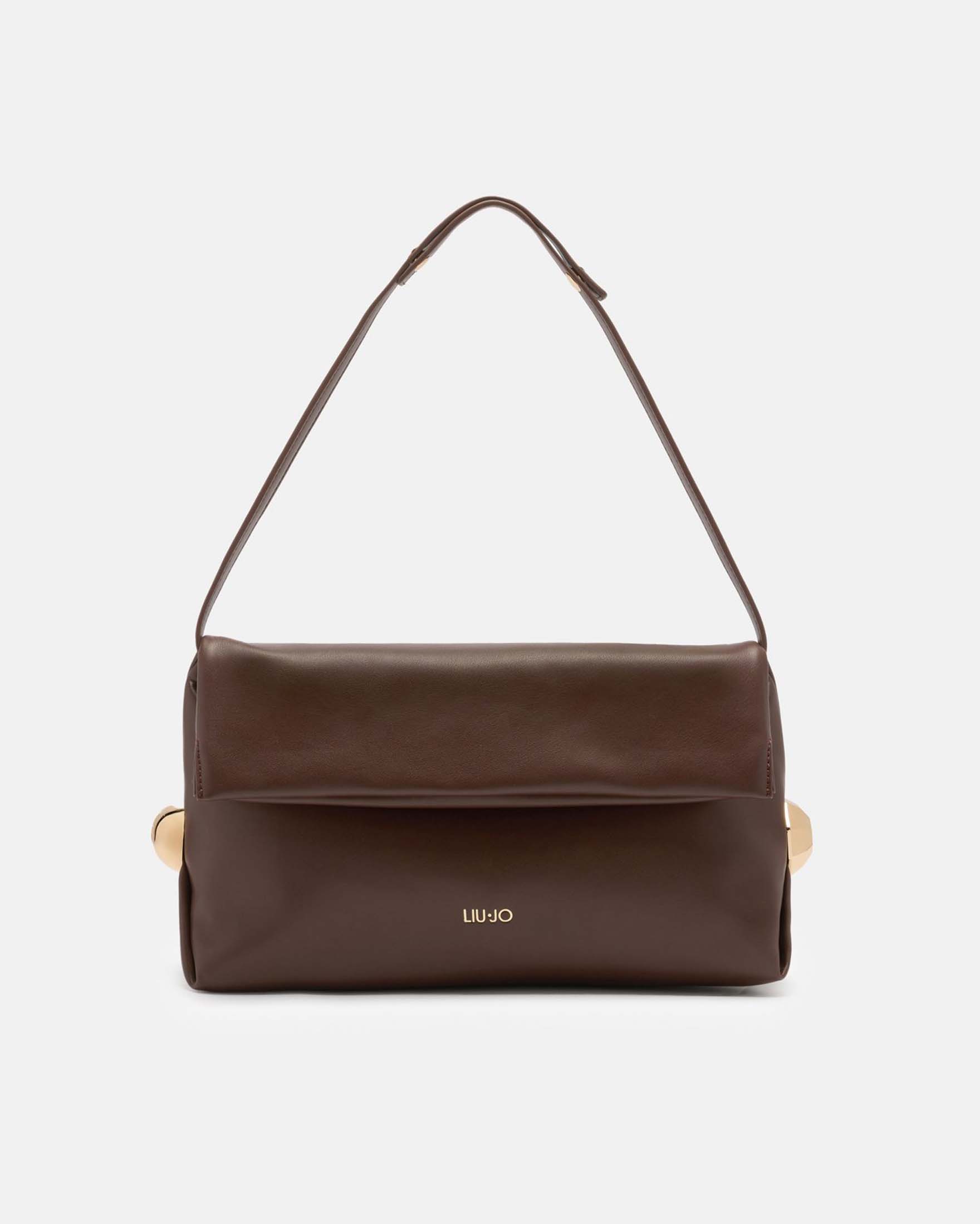 Borsa a busta Liu Jo Accessories marrone in similpelle con logo metallico e borchie oro