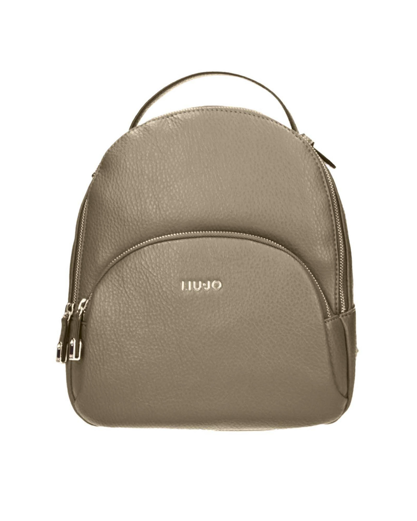 Zaino Liu Jo Accessories tortora in similpelle con logo metallico ed effetto goffrato