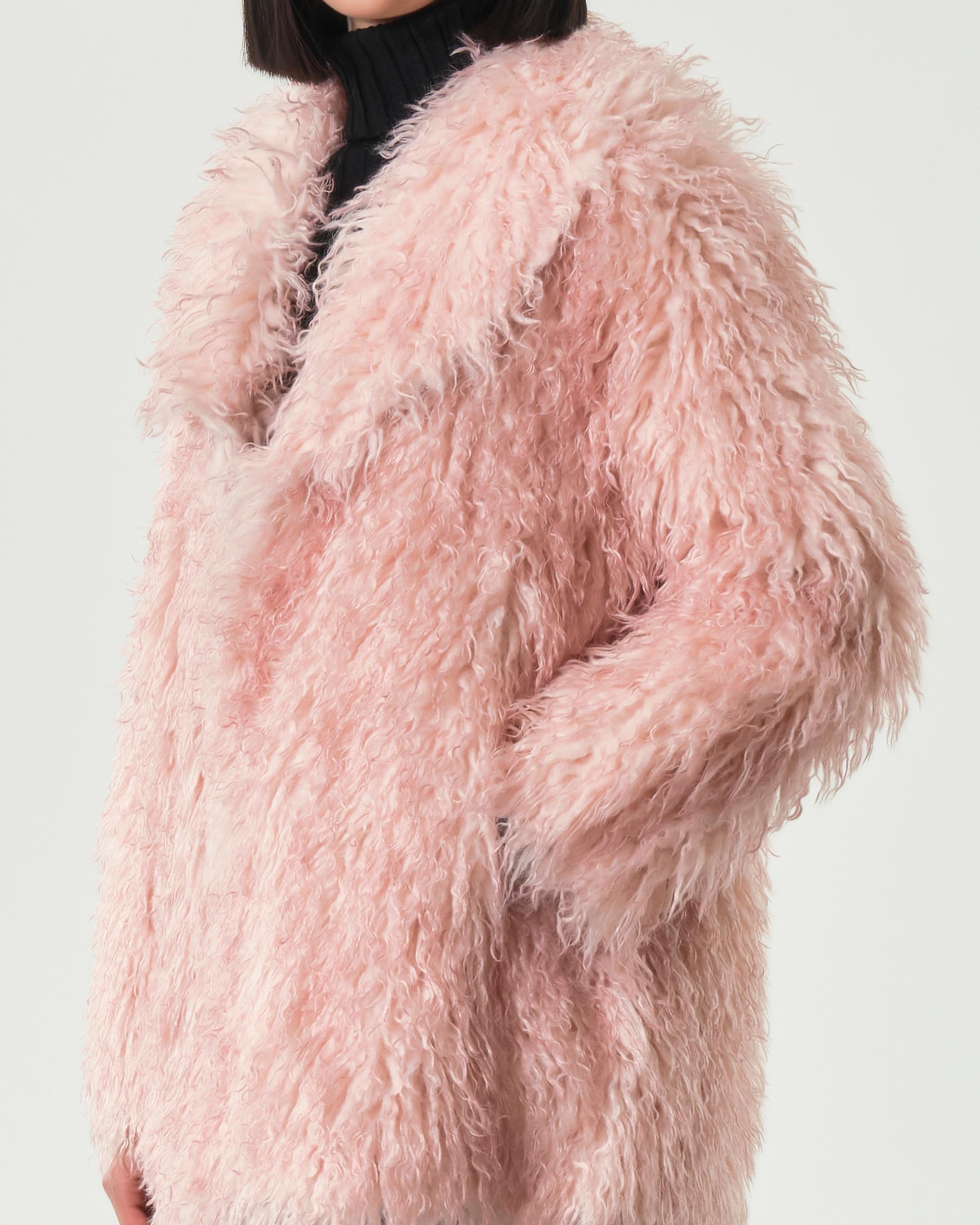 Ecopelliccia rosa Hlo! in mongolia con scollo a rever image