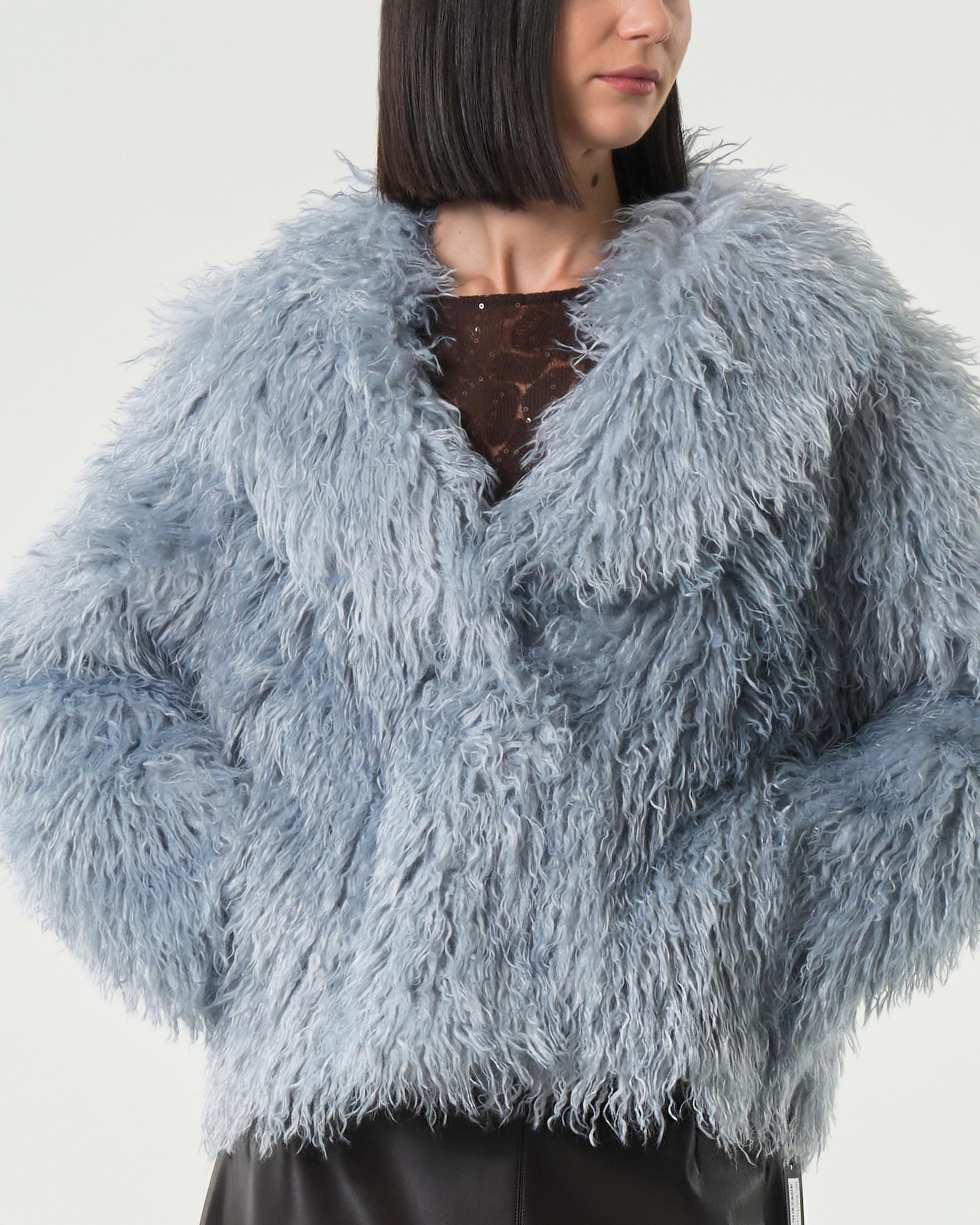 Ecopelliccia corza azzurra Hlo! in mongolia con scollo a rever image