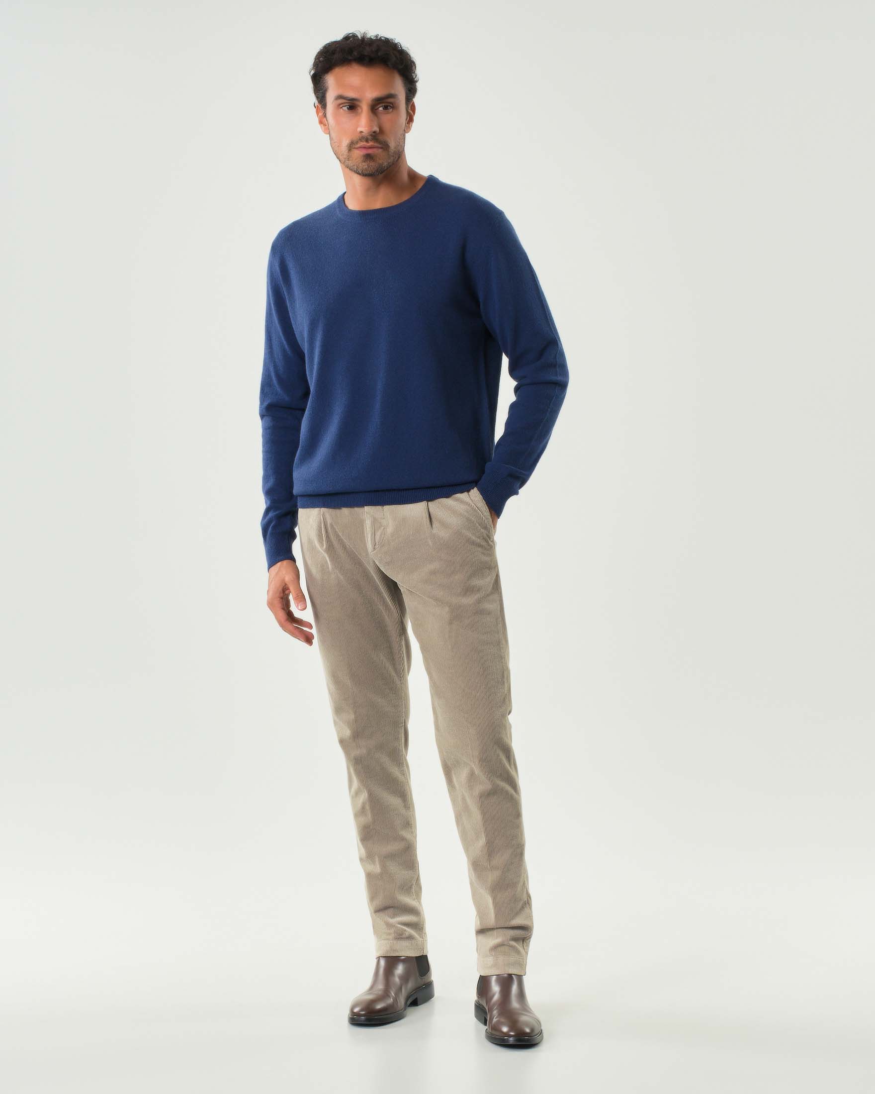Pantaloni chino beige in velluto di misto cotone e modal stretch a costine