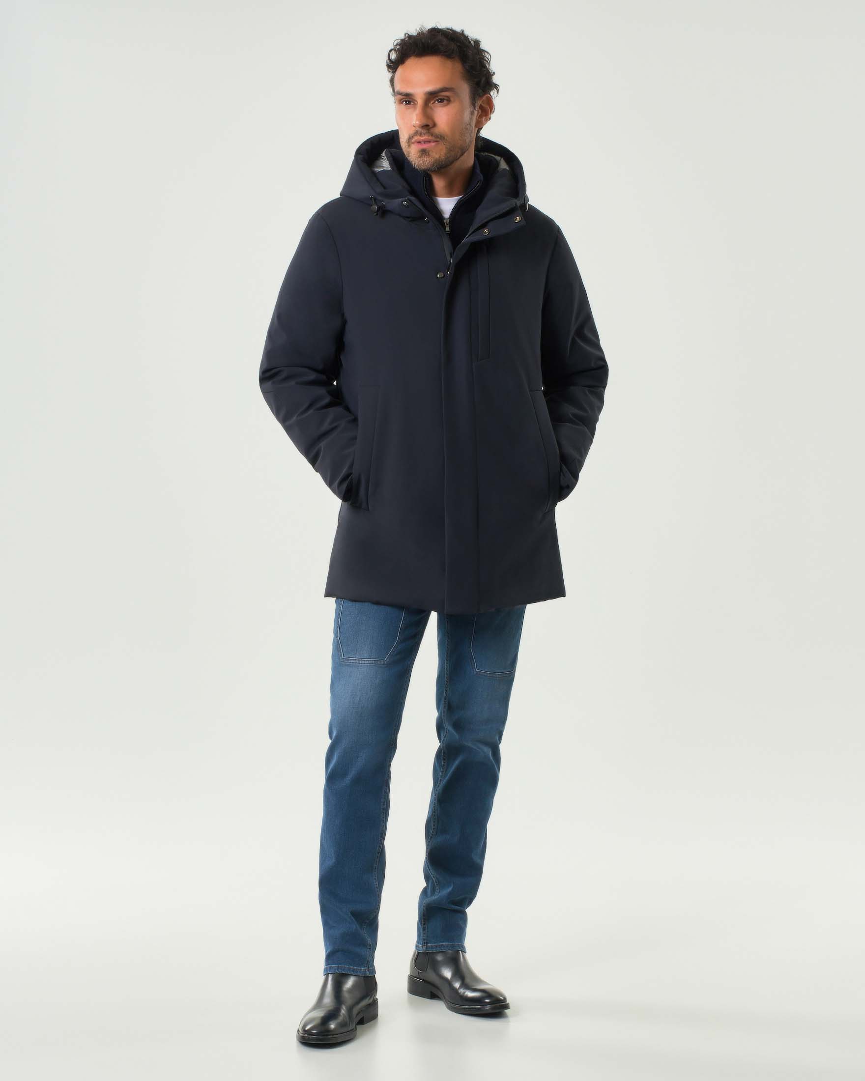 Parka Paul Baker blu con cappuccio in tessuto tecnico softshell con chiusura a cerniera nascosta image