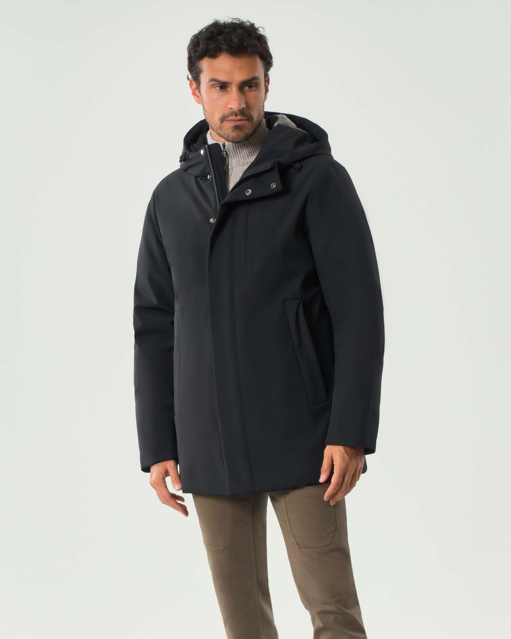 Parka Paul Baker nero con cappuccio in tessuto tecnico softshell con chiusura a cerniera nascosta image