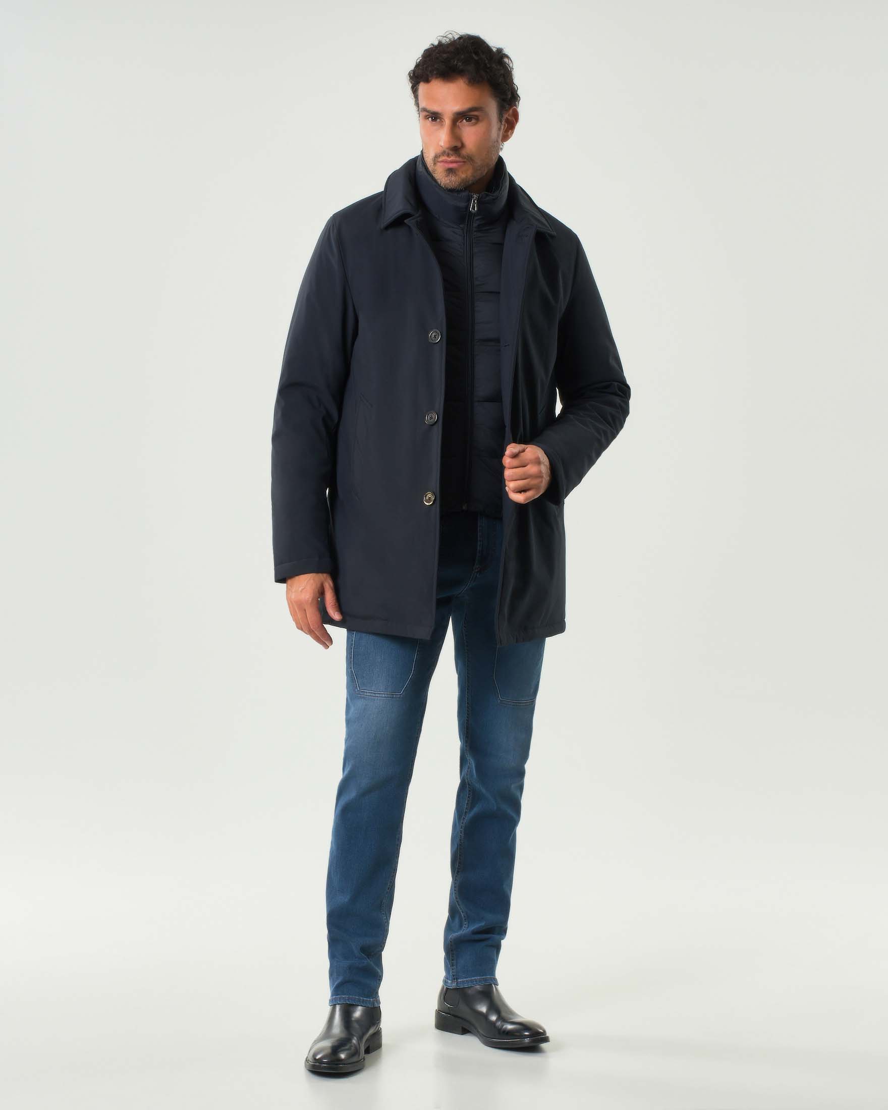 Impermeabile Paul Baker blu in tessuto tecnico softshell con davantino staccabile