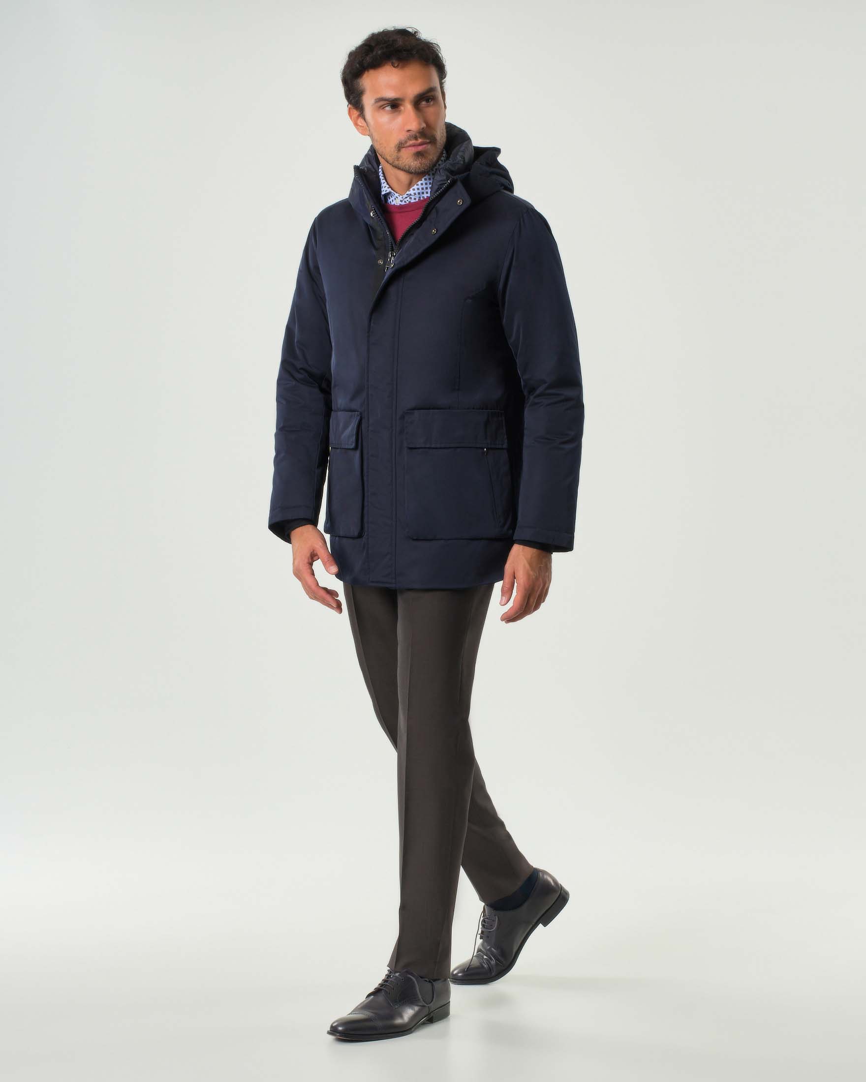 Parka Aspen Pellizzari blu in misto cotone imbottito in piuma