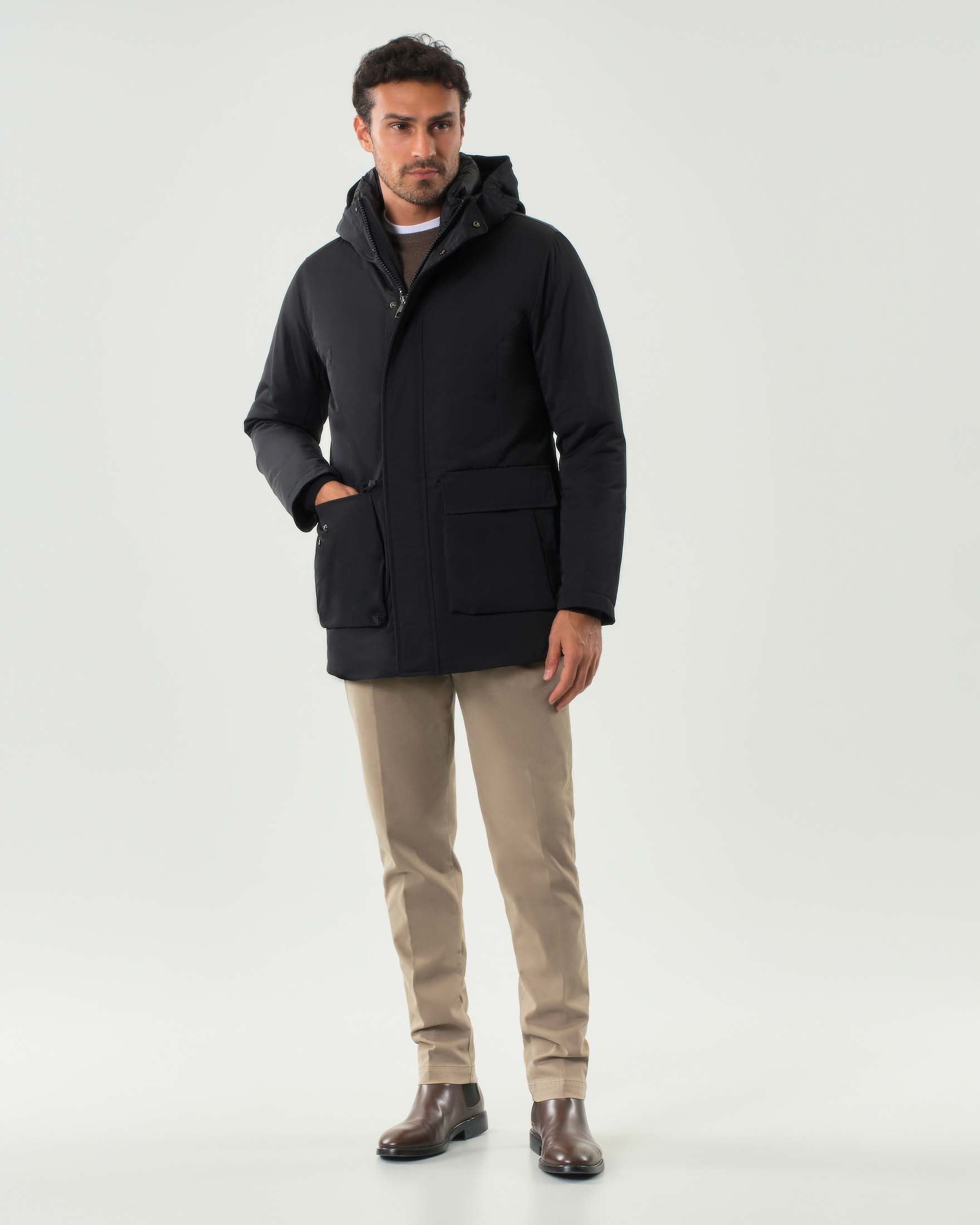 Parka Aspen Pellizzari nero in misto cotone imbottito in piuma
