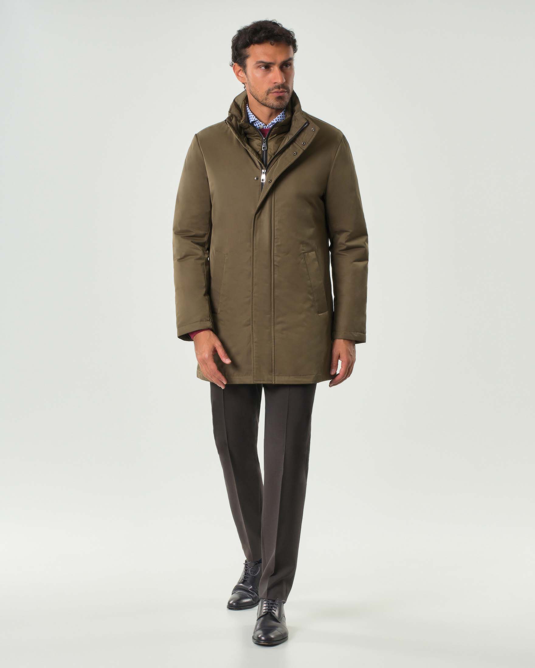 Impermeabile Amburgo Pellizzari color bronzo in misto cotone con davantino staccabile imbottito in piuma