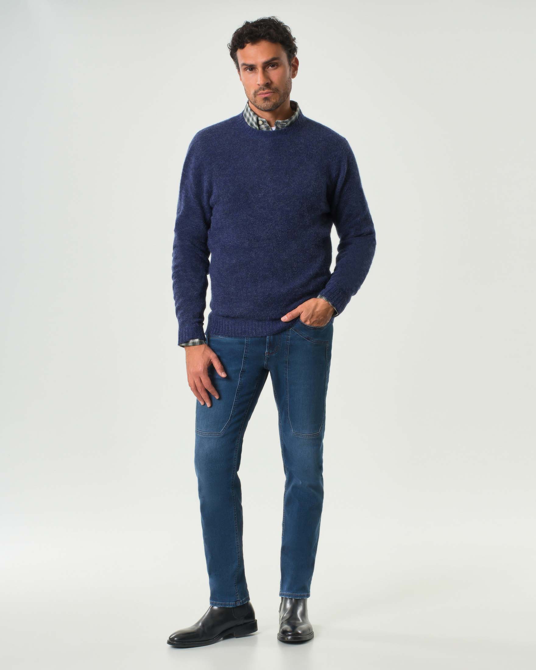 Maglia girocollo Pellizzari blu indaco in alpaca