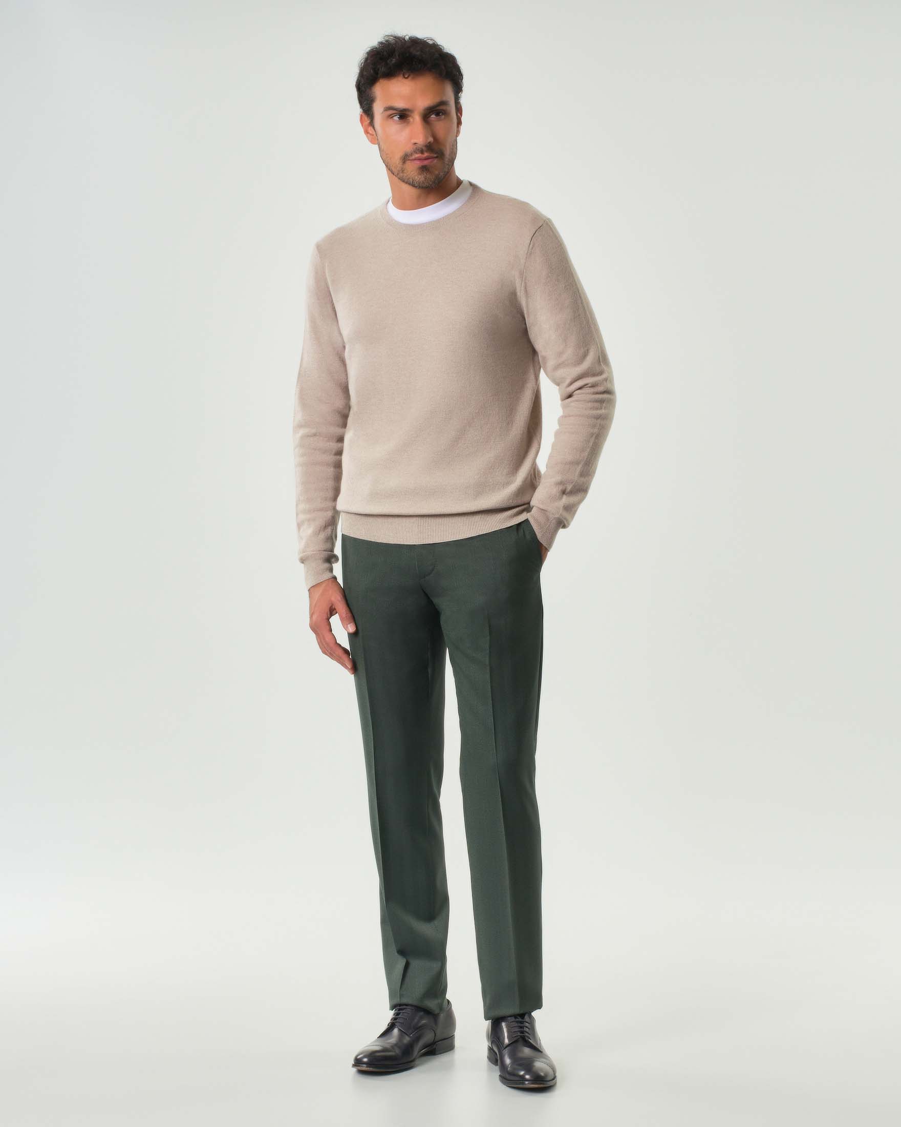 Maglia girocollo Pellizzari beige in misto lana e cachemire finezza 12