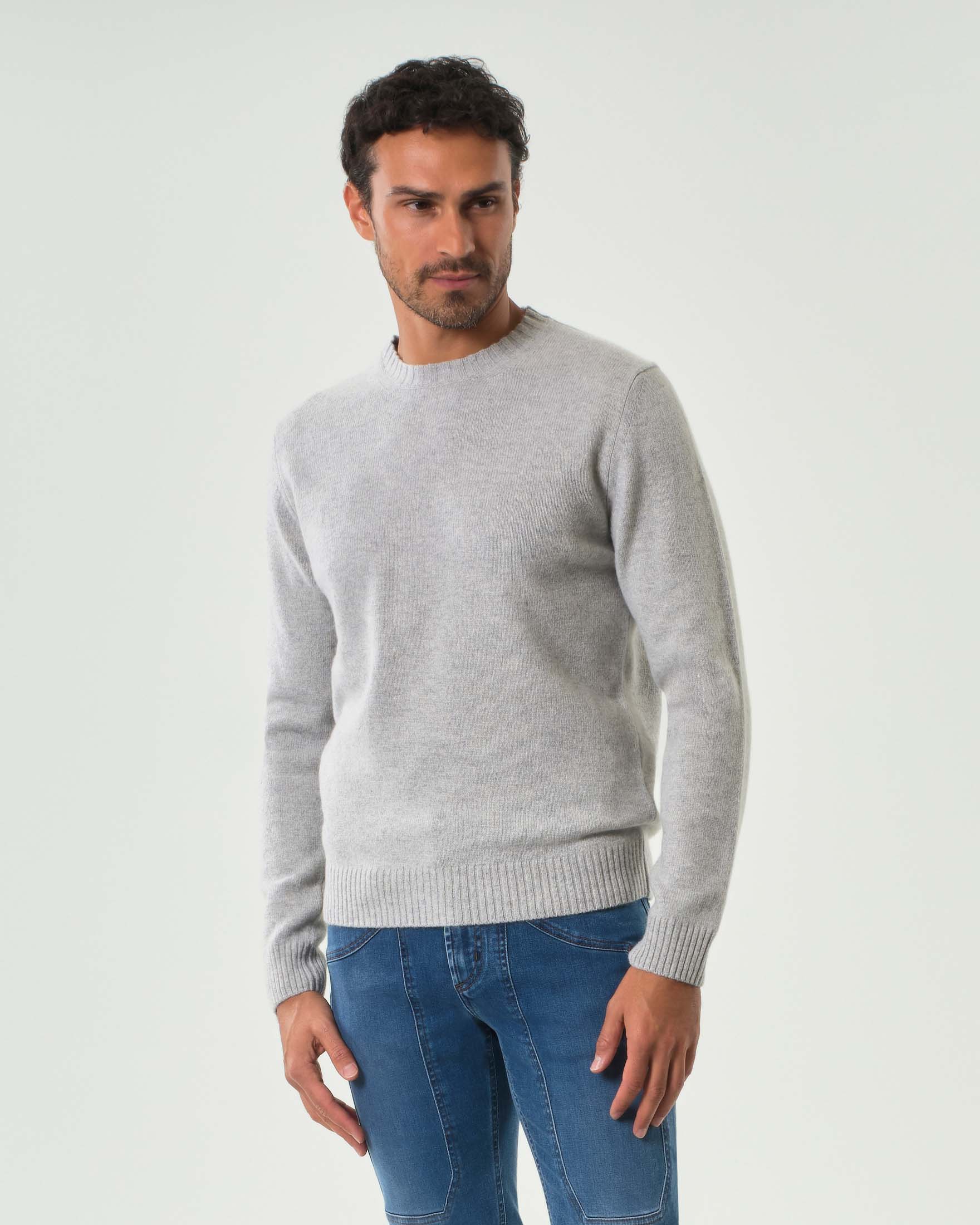 Maglia girocollo Pellizzari grigia in misto lana e cachemire finezza 7