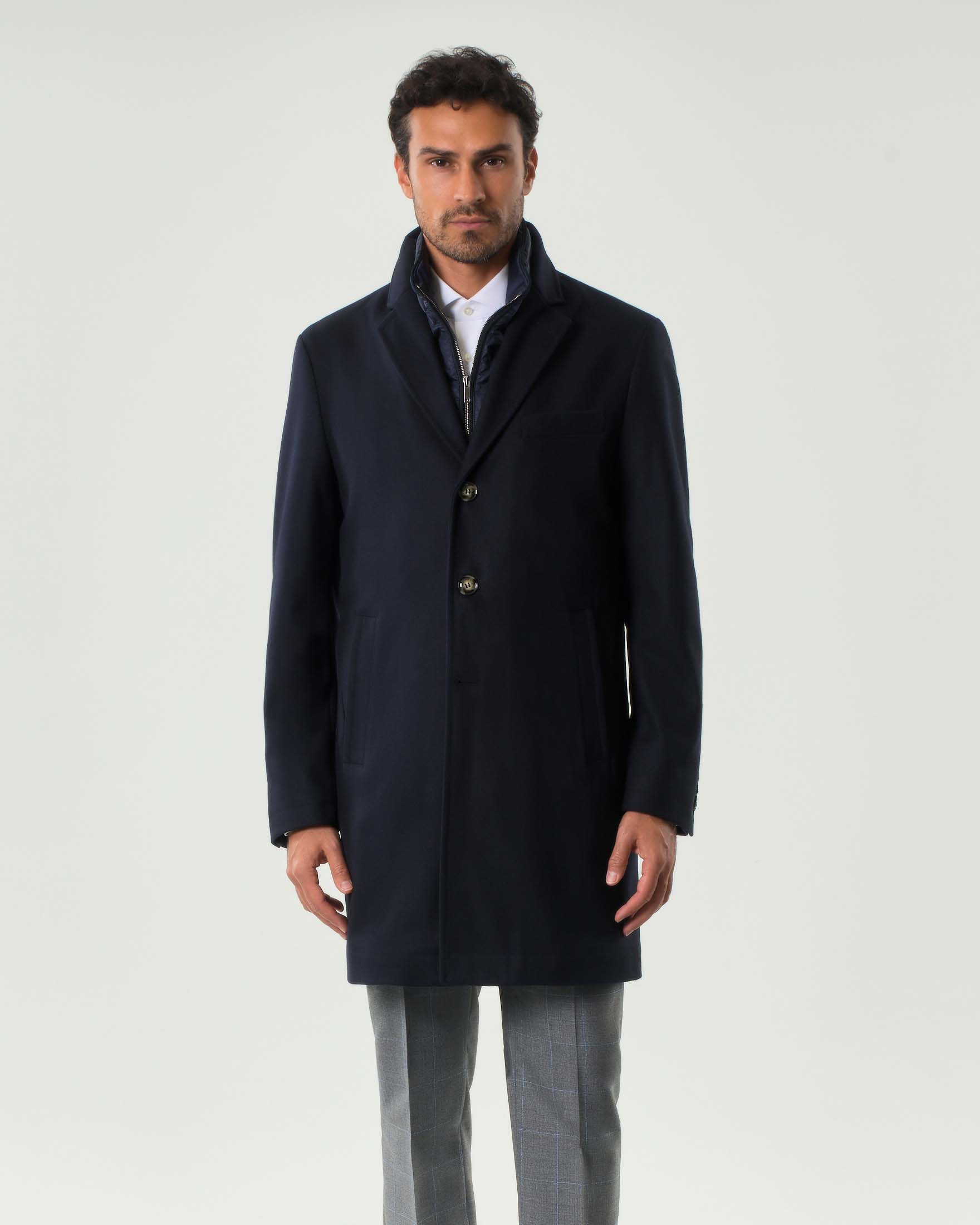 Cappotto Pellizzari blu in panno di lana e cashmere con davantino staccabile image