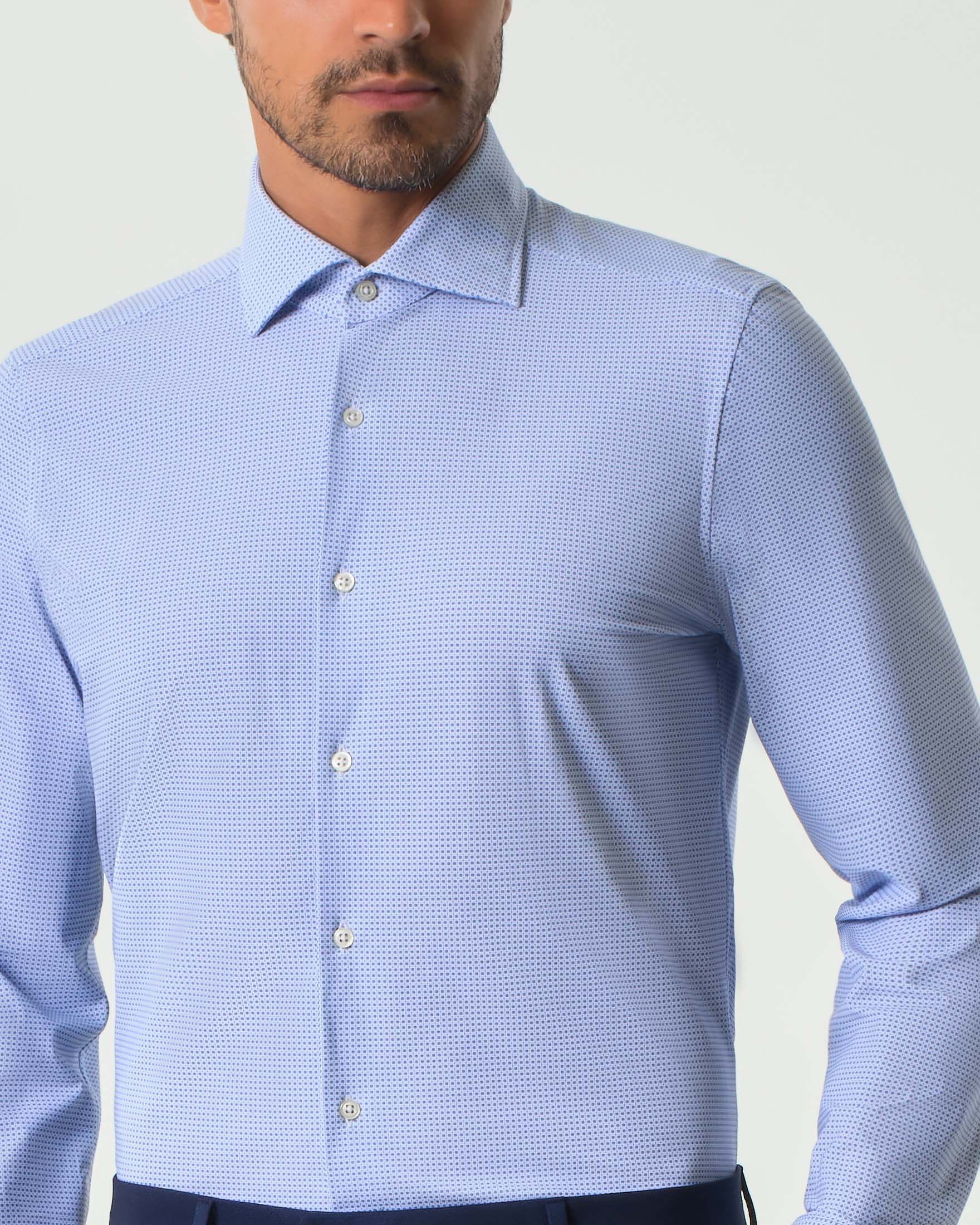 Camicia Pellizzari azzurra micro quadretto stampato in tessuto tecnico stretch image