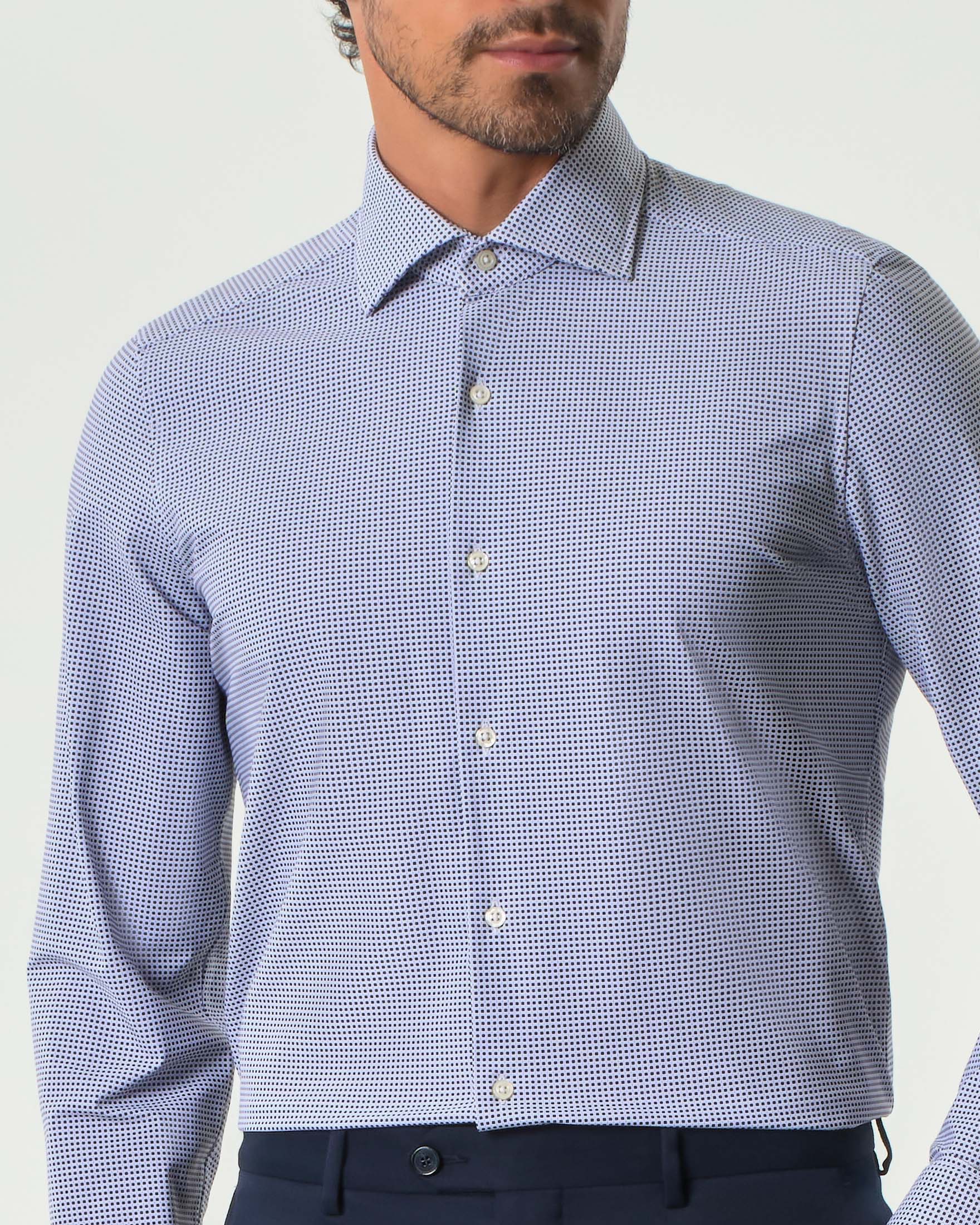 Camicia Pellizzari blu micro quadretto stampato in tessuto tecnico stretch image