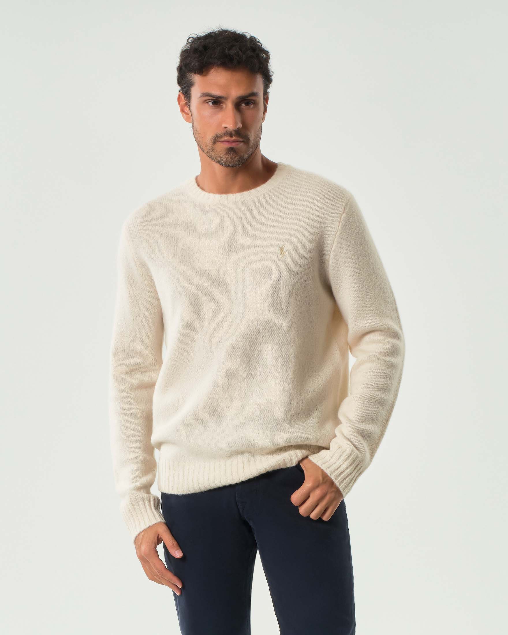 Maglione Polo Ralph Lauren panna in misto lana e alpaca con logo pony ricamato sul petto