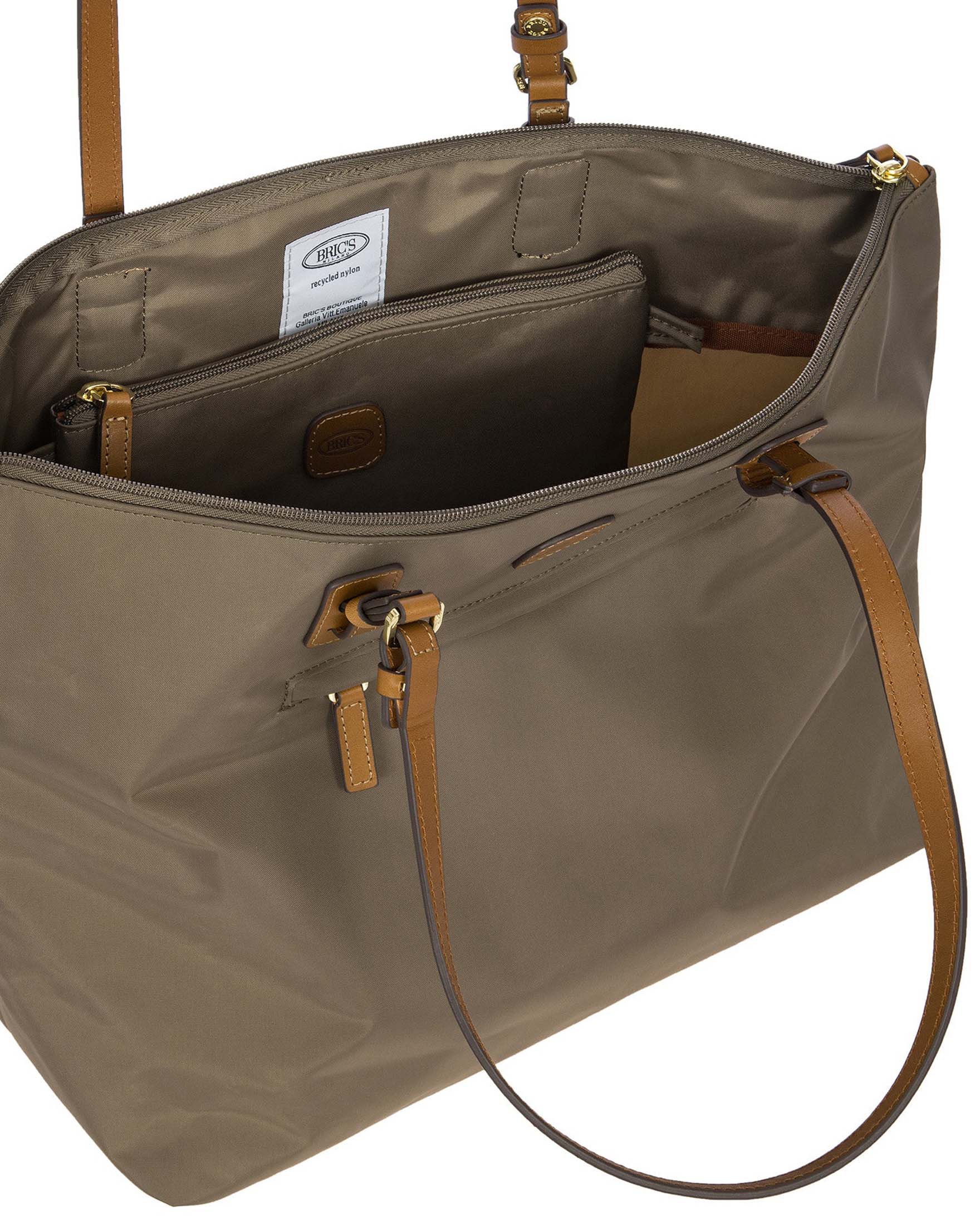 Shopping bag grande color fango Bric's in nylon con manici in pelle color cuoio image