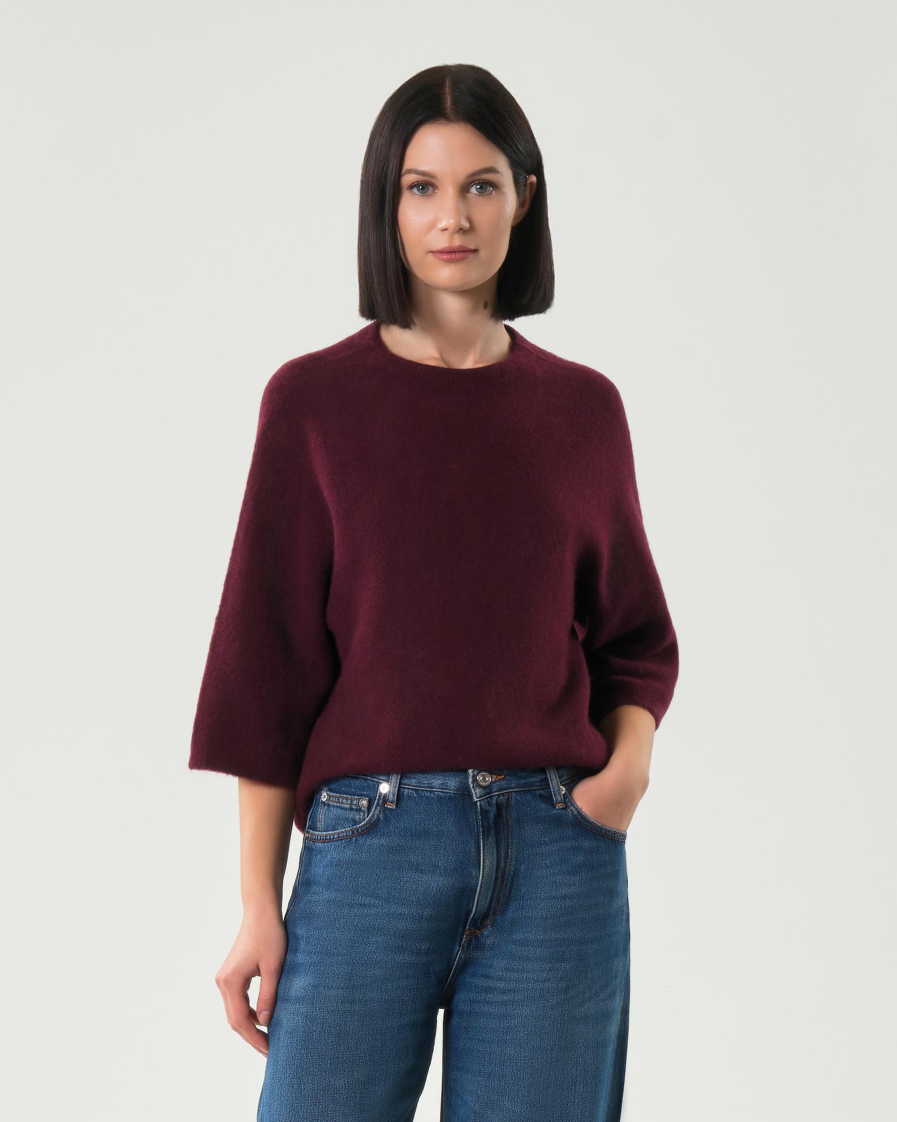 Maglia bordeaux Hlo! in misto alpaca e lana effetto soft con maniche al gomito