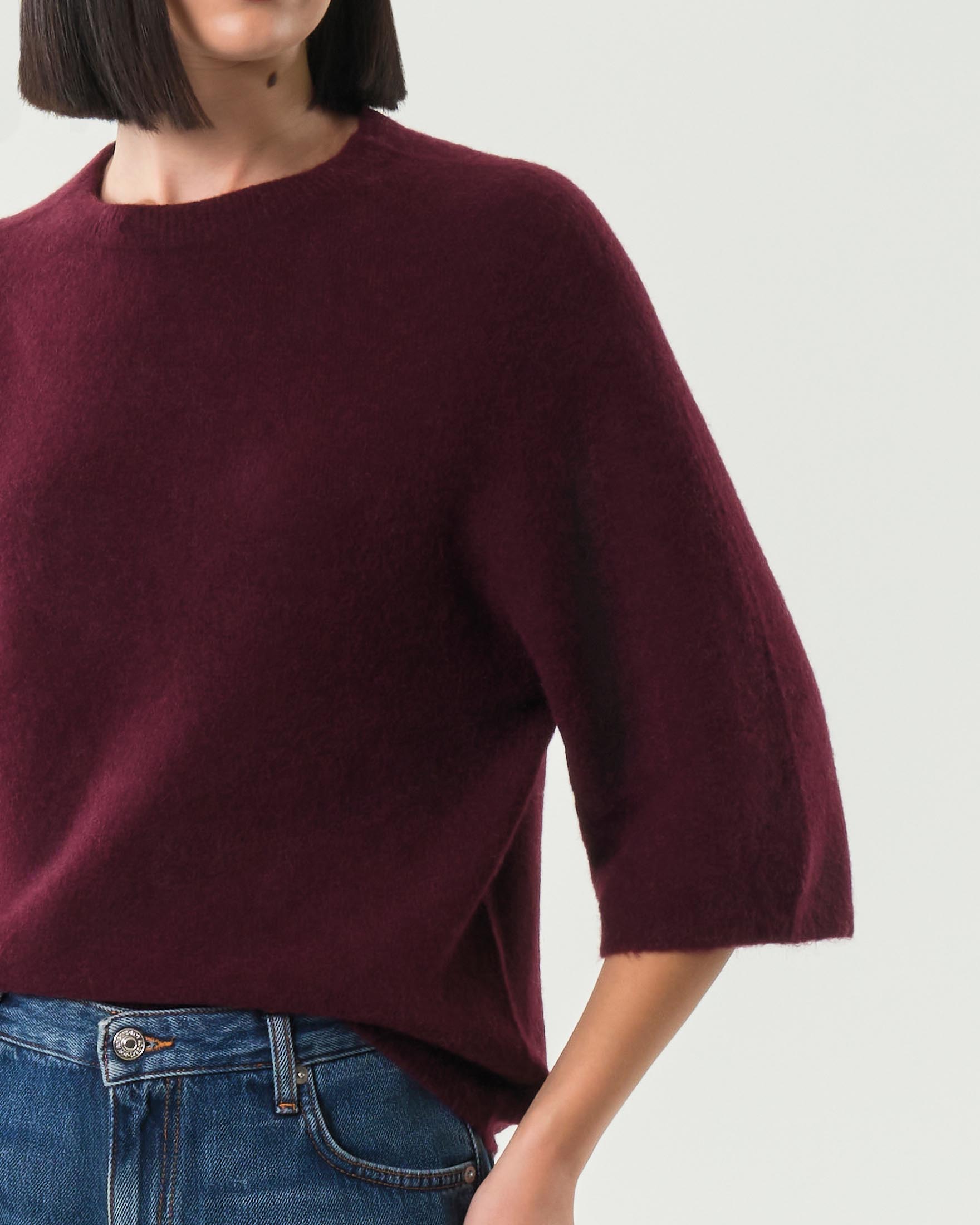 Maglia bordeaux Hlo! in misto alpaca e lana effetto soft con maniche al gomito image
