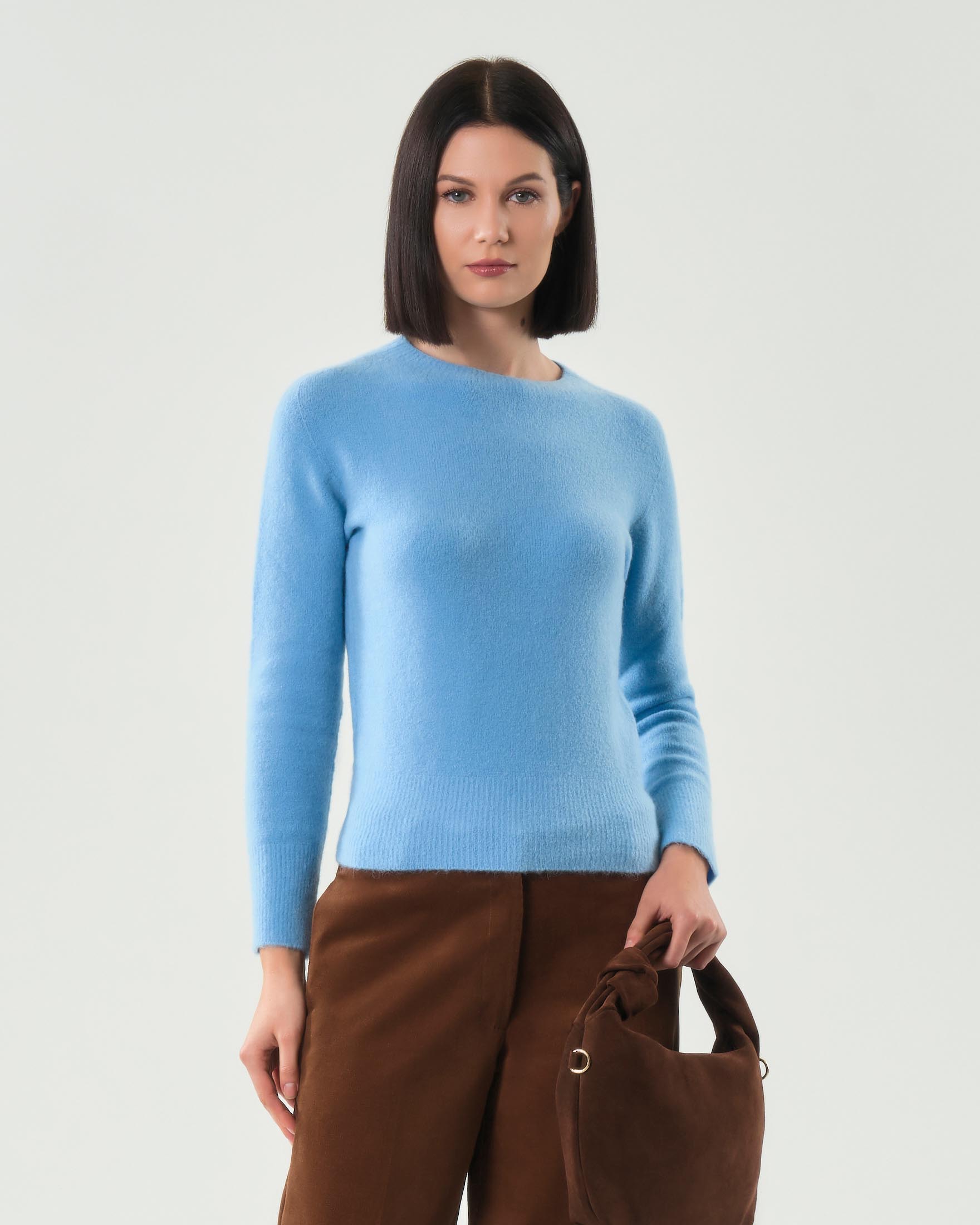 Maglia celeste girocllo Hlo! in misto alpaca e lana effetto soft