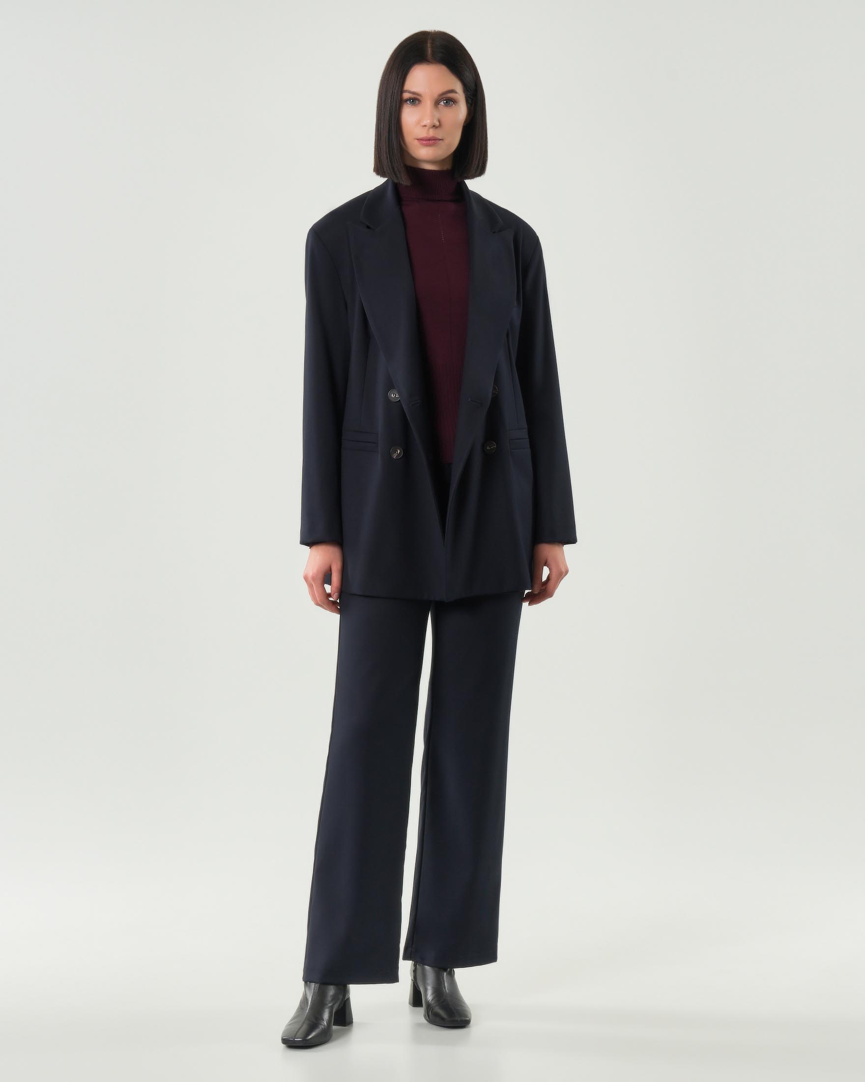 Giacca over doppiopetto blu Hlo! in tela di misto viscosa