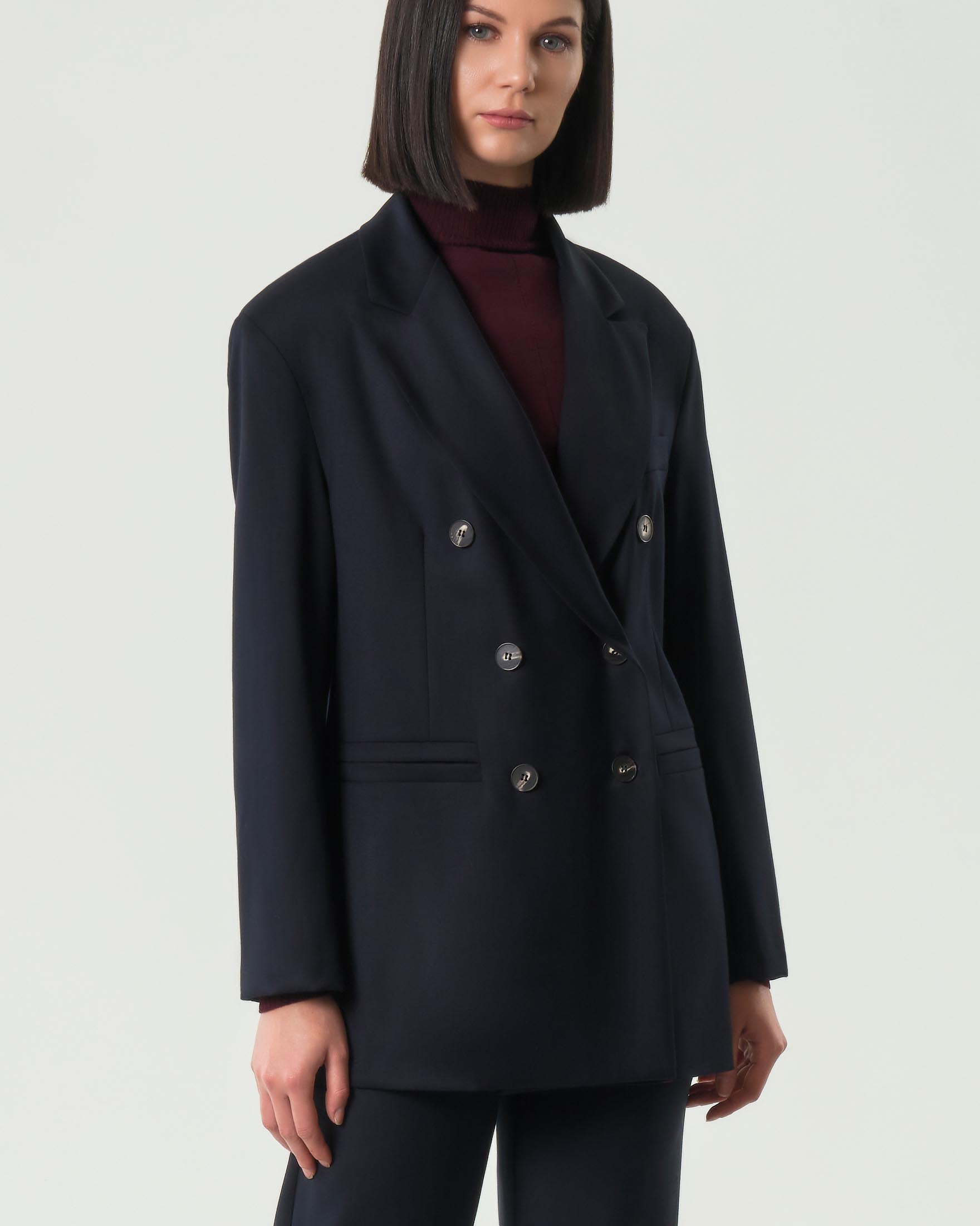 Giacca over doppiopetto blu Hlo! in tela di misto viscosa image