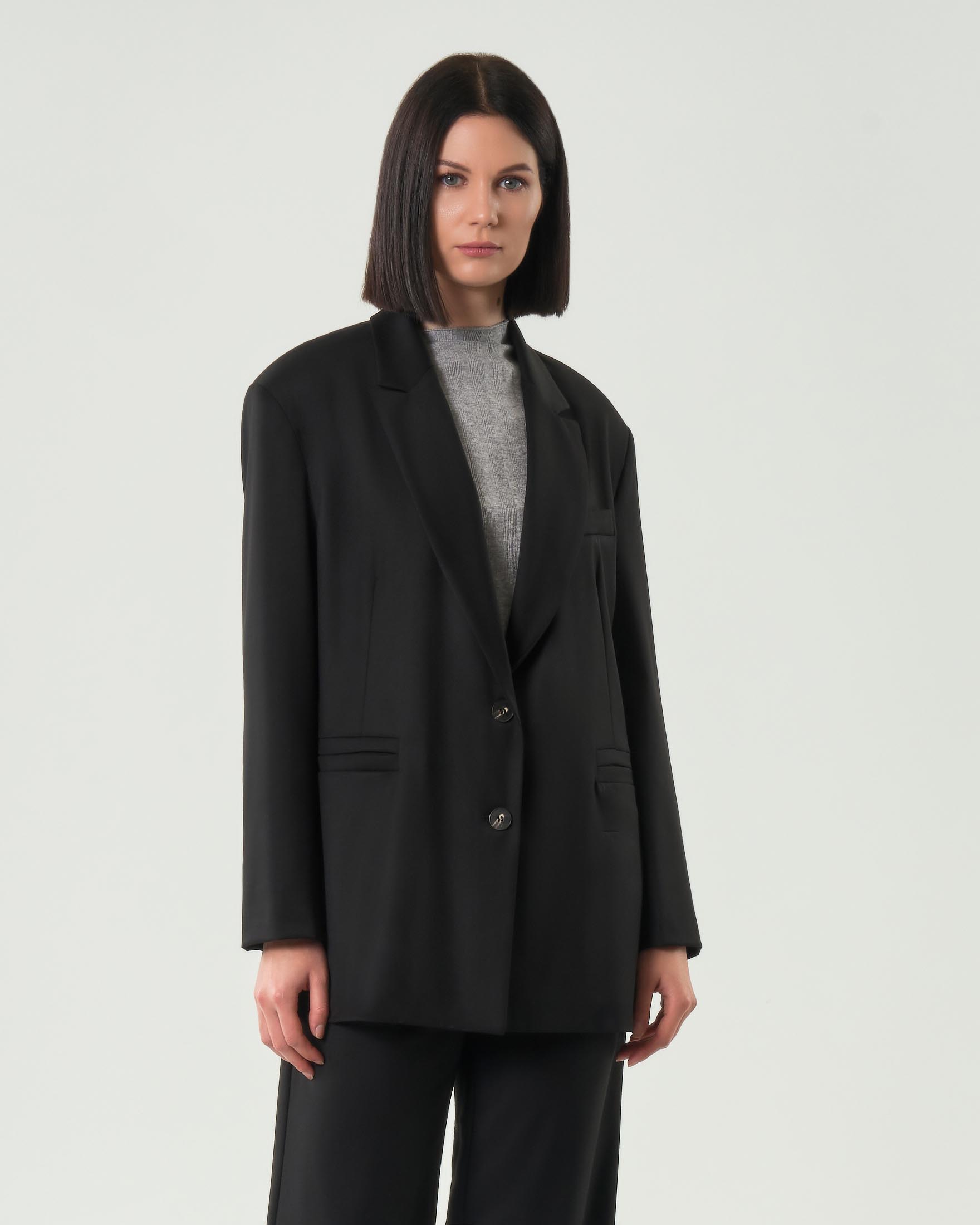 Blazer nero over Hlo! in tela di misto viscosa con fodera a contrasto image