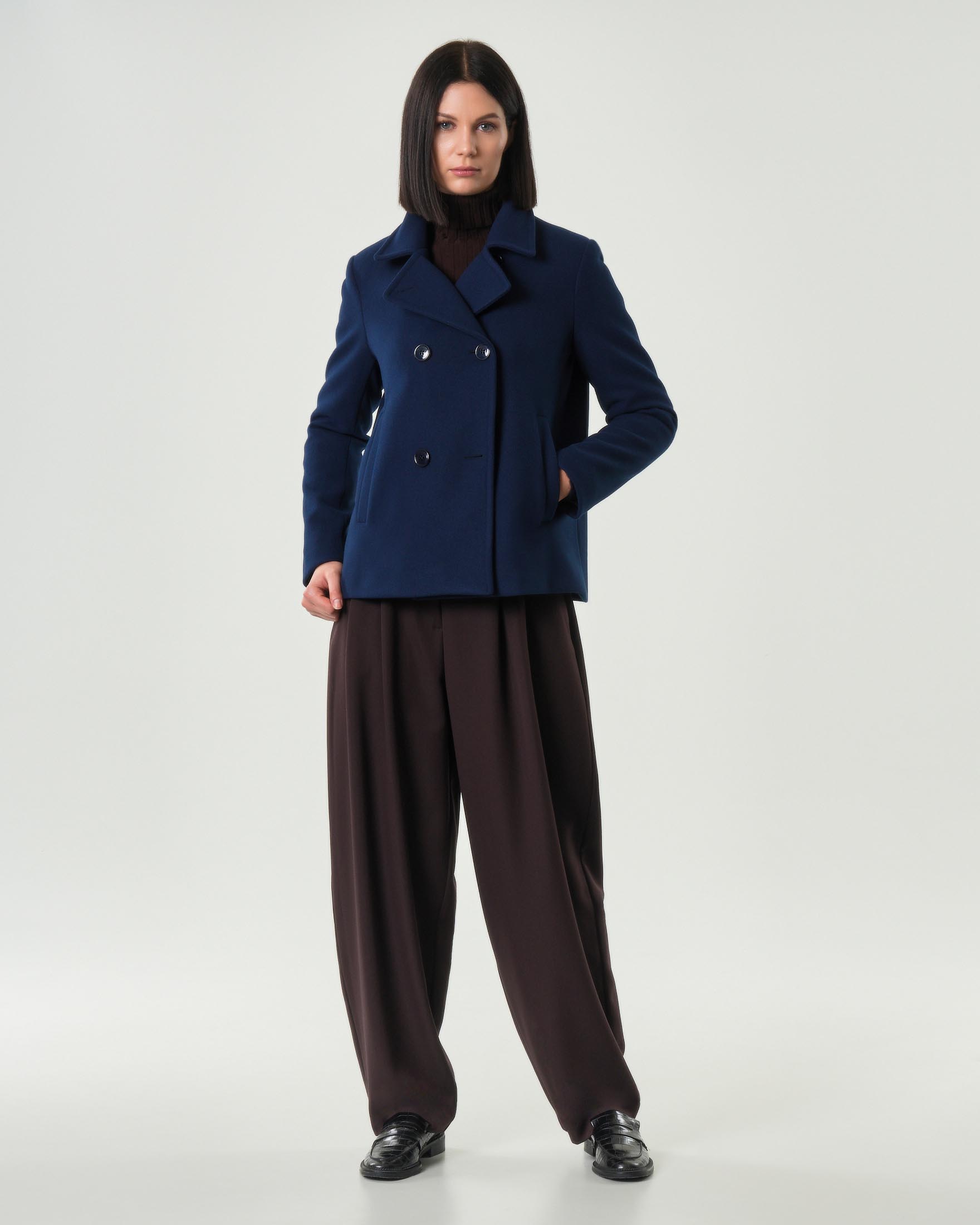 Caban blu elettrico Hlo! in panno effetto lana con chiusura a doppiopetto