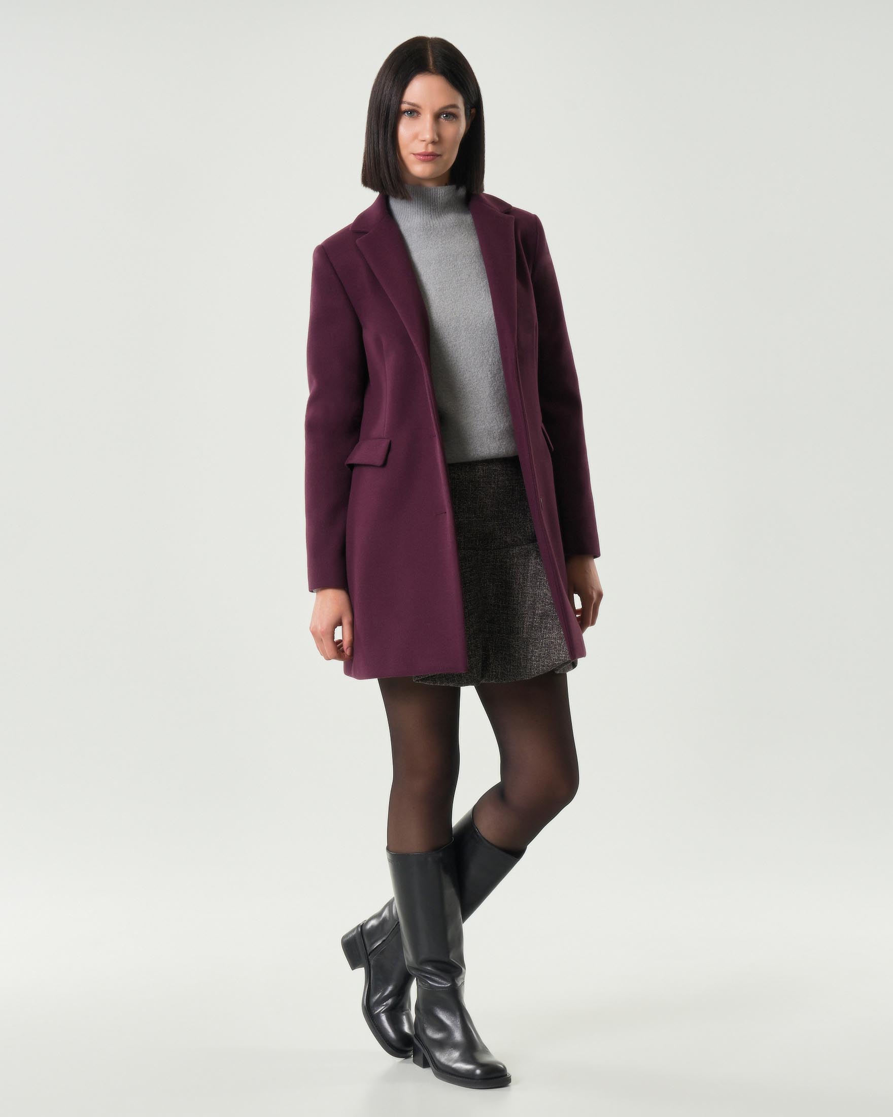 Cappottino bordeaux in panno con scollo a rever