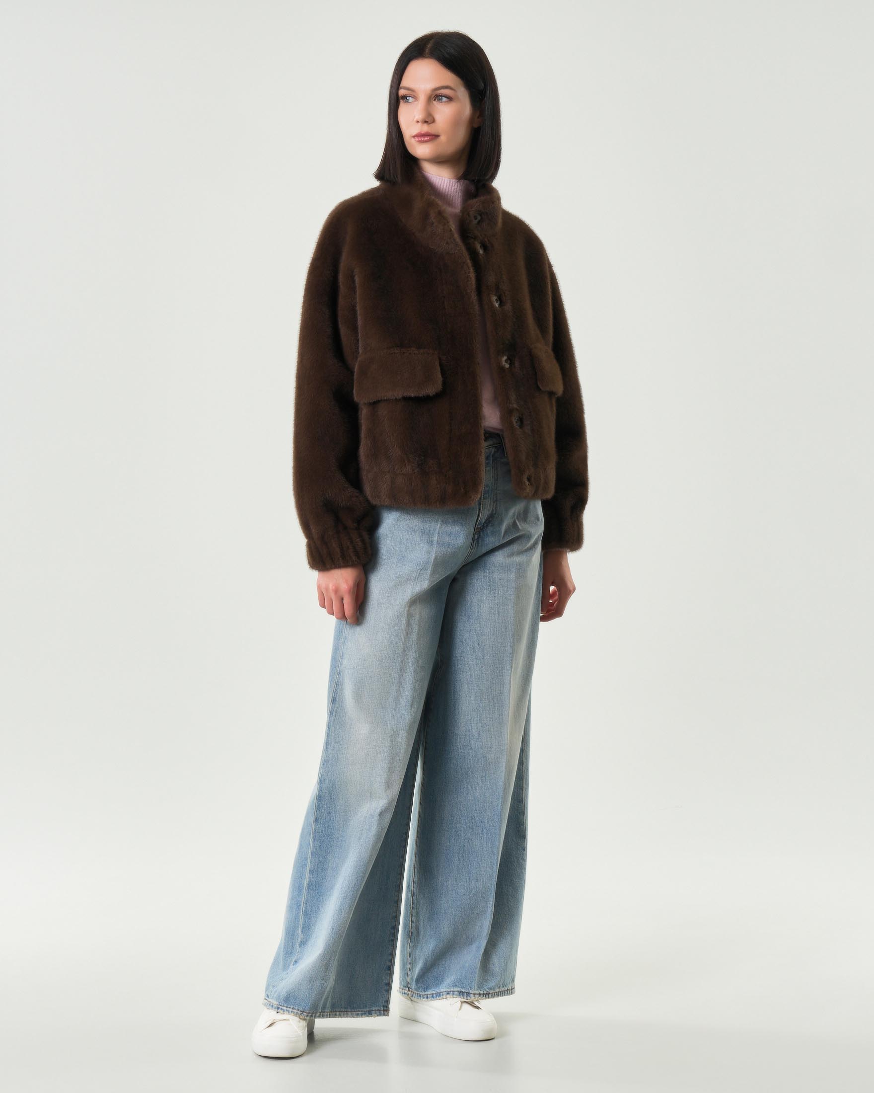 Bomber in ecovisone marrone Hlo! con colletto in piedi ed elastico inserito al fondo