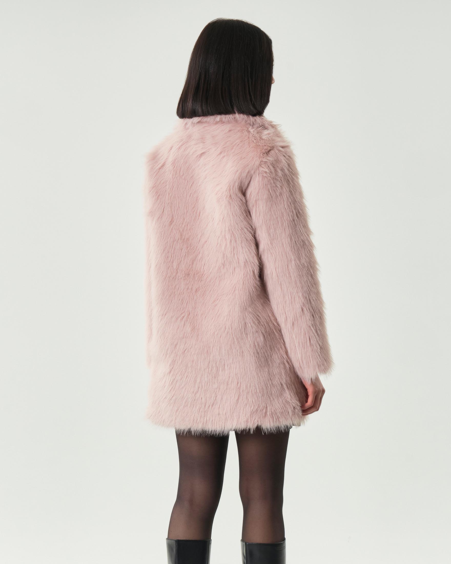 Ecopelliccia rosa Hlo! effetto volpe reversibile con scollo a rever