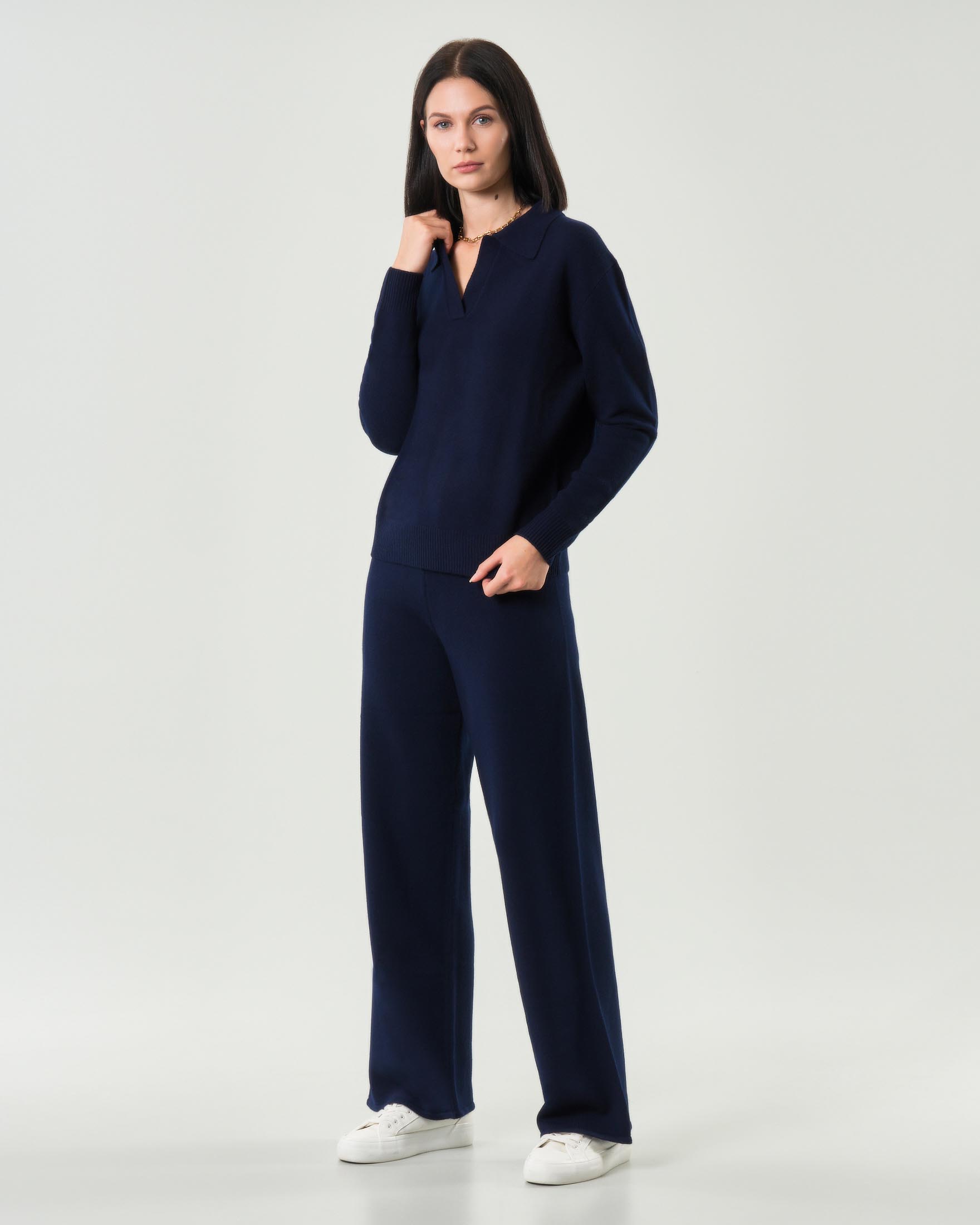 Pantaloni blu MC2 Saint Barth in lana e cashmere con coulisse in vita