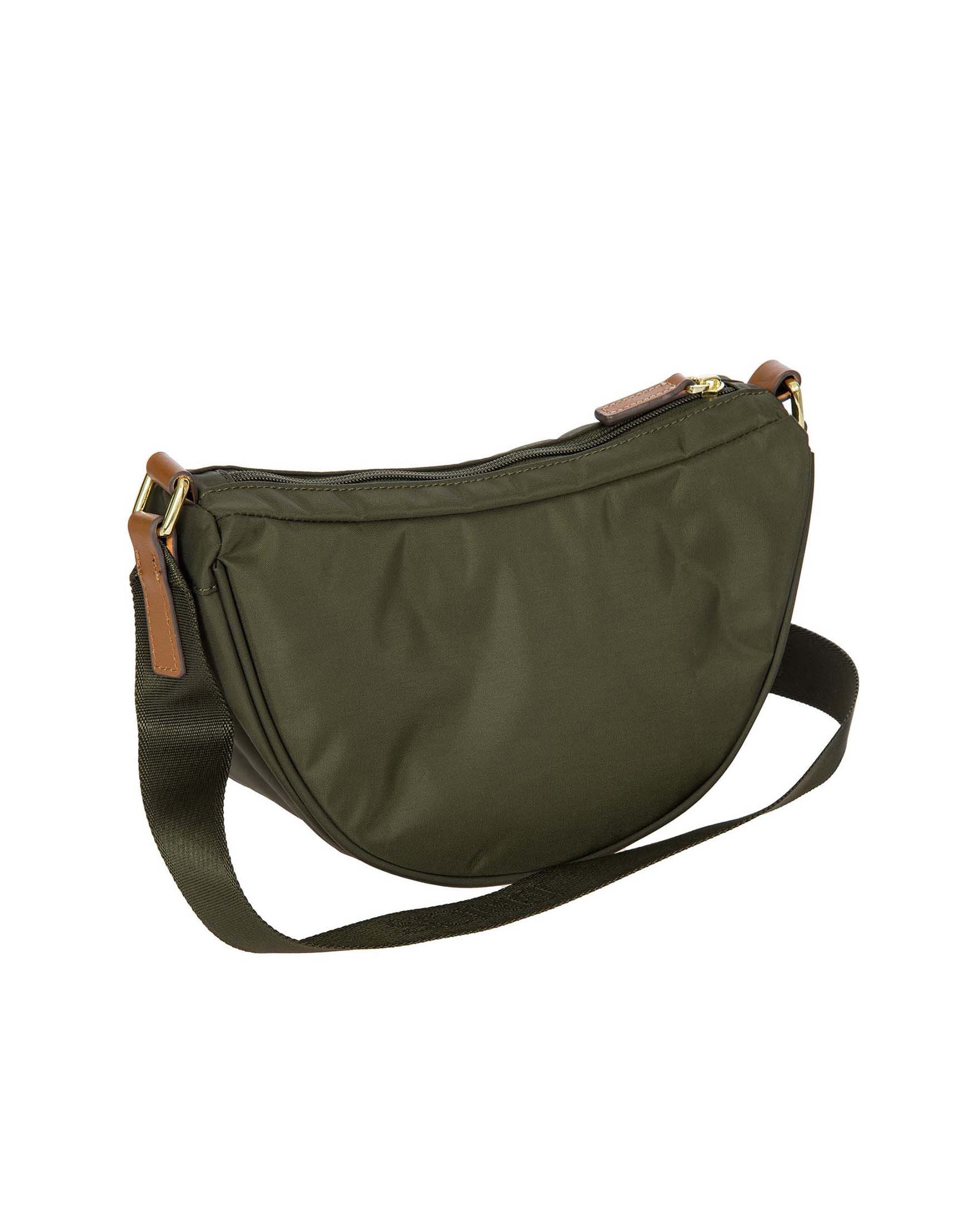 Borsa a mezzaluna verde oliva Bric's misura piccola in nylon con tracolla in tessuto