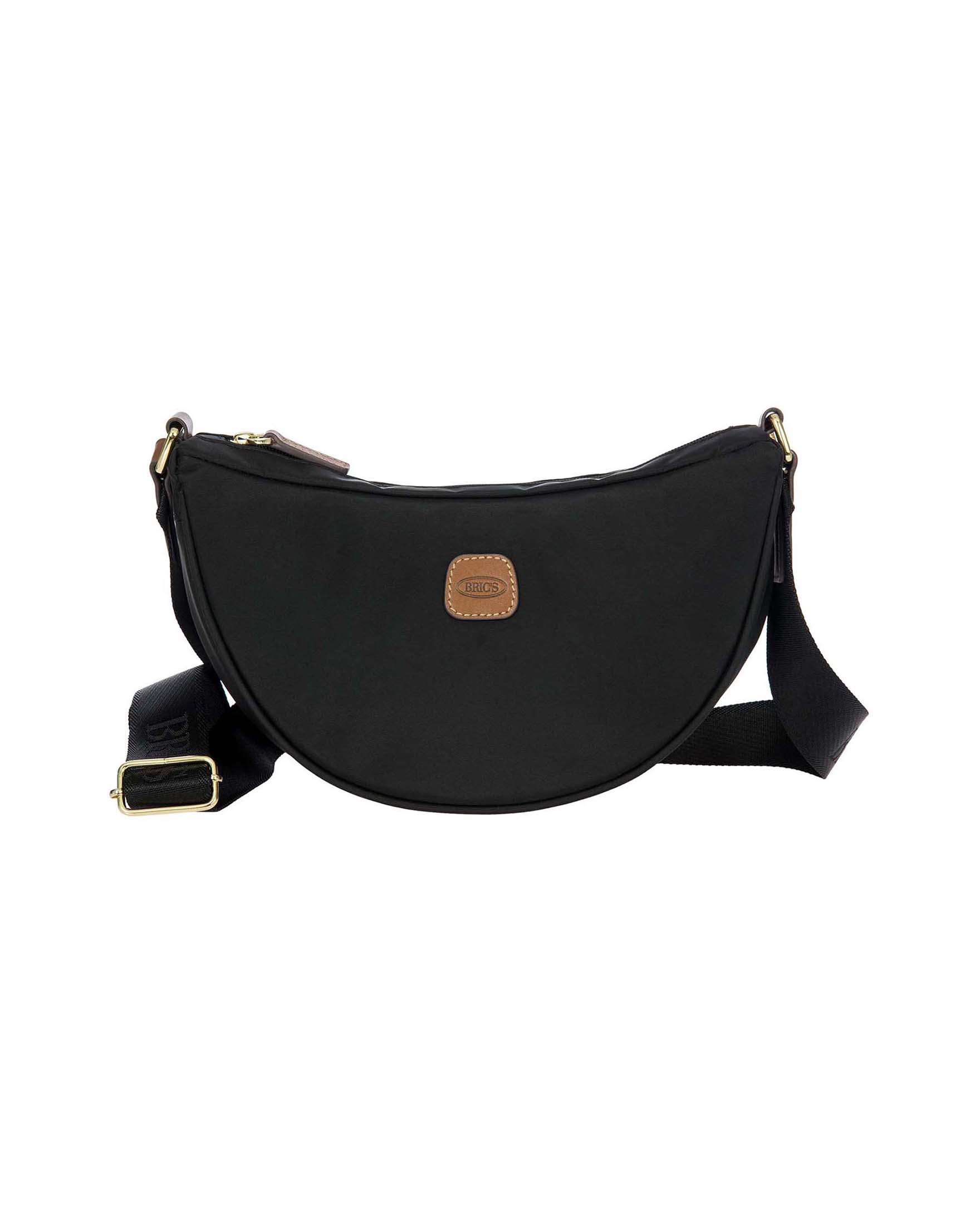 Borsa a mezzaluna nera Bric's misura piccola in nylon con tracolla in tessuto