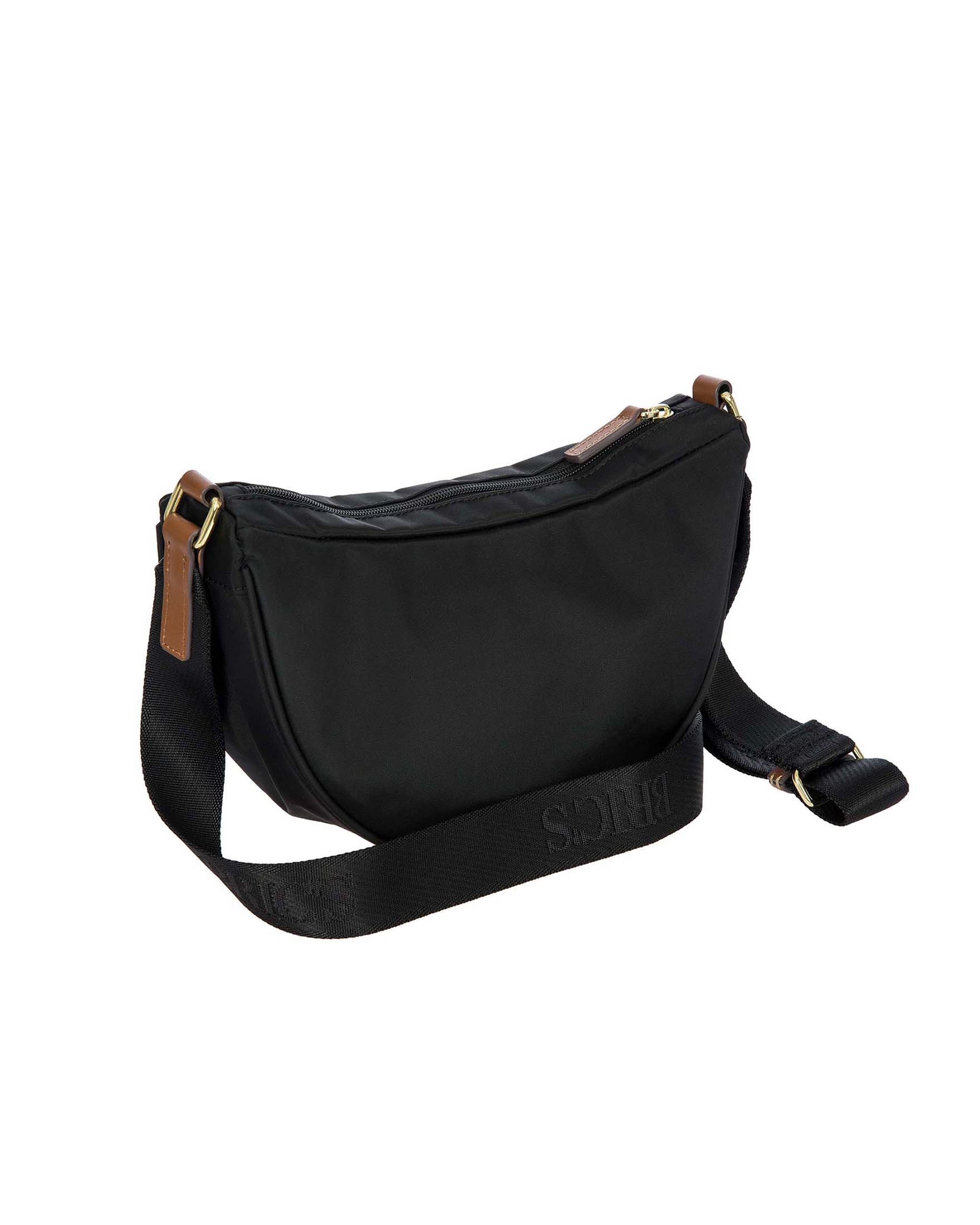 Borsa a mezzaluna nera Bric's misura piccola in nylon con tracolla in tessuto