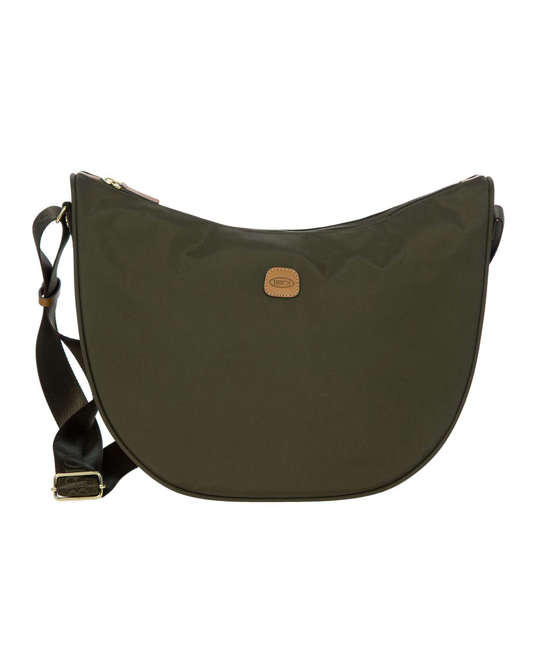 Borsa a mezzaluna verde oliva misura grande Bric's in nylon con tracolla in tessuto