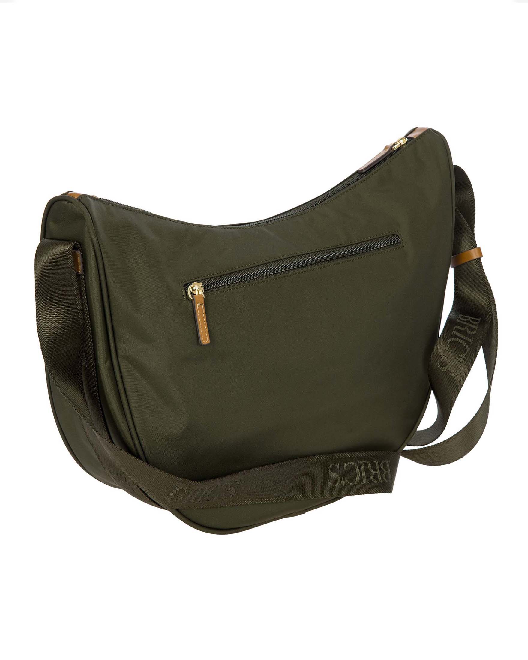 Borsa a mezzaluna verde oliva misura grande Bric's in nylon con tracolla in tessuto
