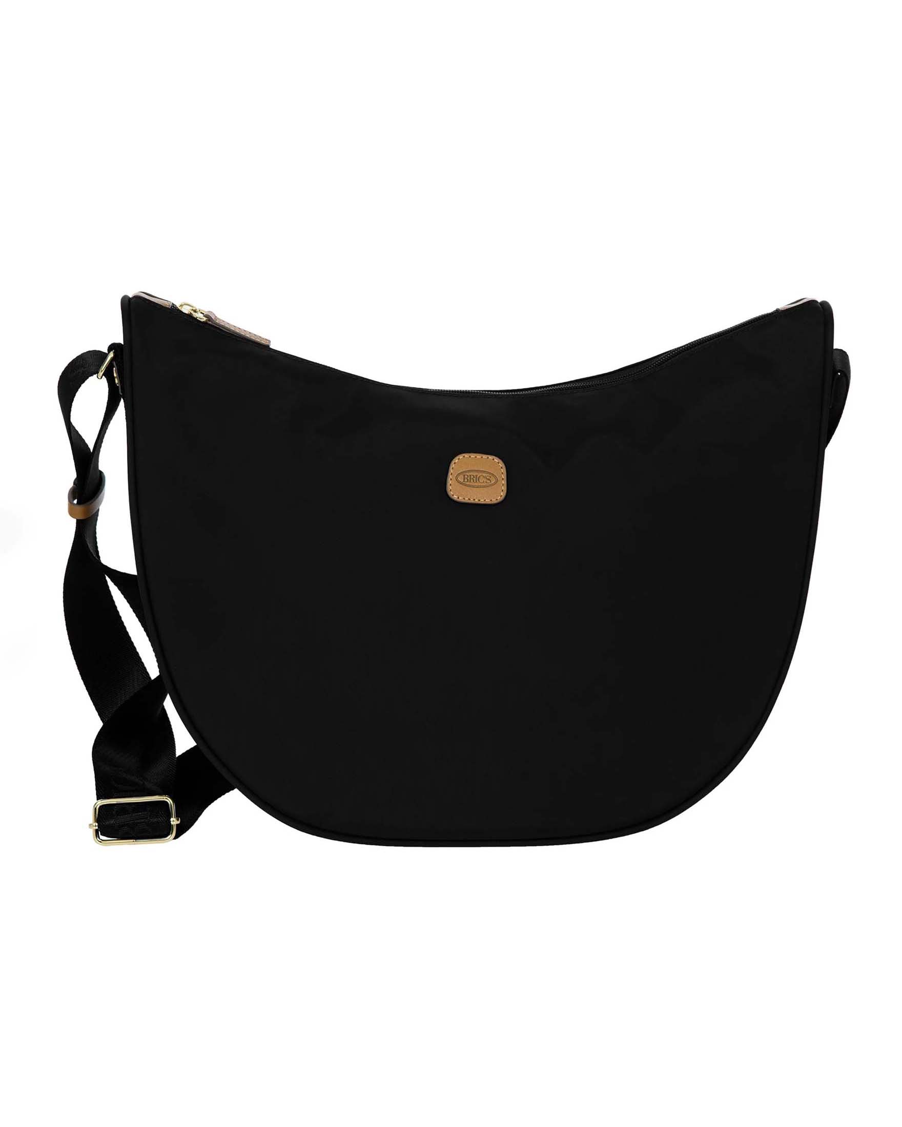 Borsa a tracolla nera misura grande a mezzaluna Bric's in nylon con tracolla in tessuto