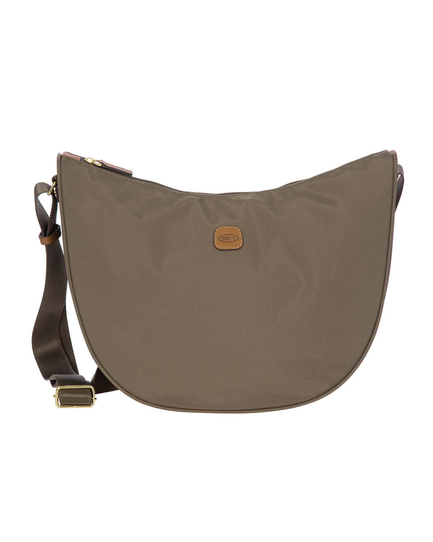 Borsa a mezzaluna color fango misura grande Bric's in nylon con tracolla in tessuto