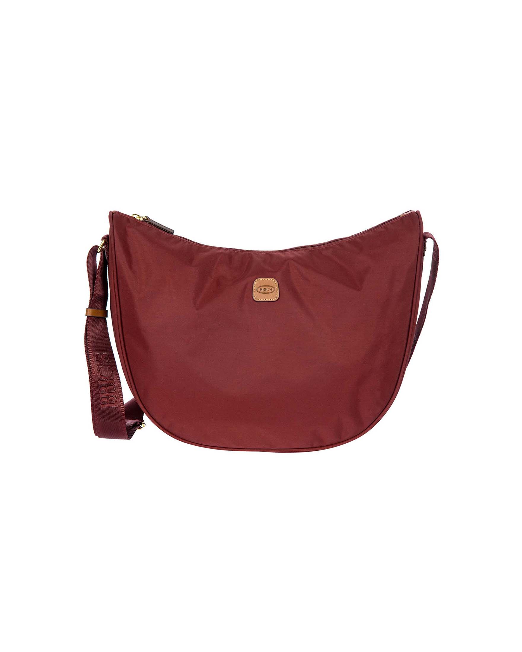 Borsa a tracolla bordeaux Bric's in nylon misura piccola in tessuto regolabile e dettagli in pelle color cuoio