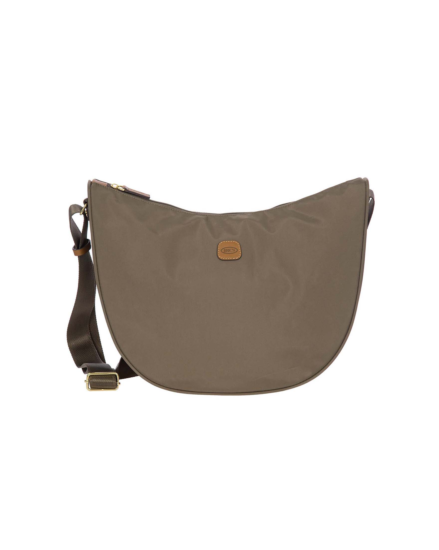 Borsa a tracolla color fango Bric's in nylon misura piccola in tessuto regolabile e dettagli in pelle color cuoio