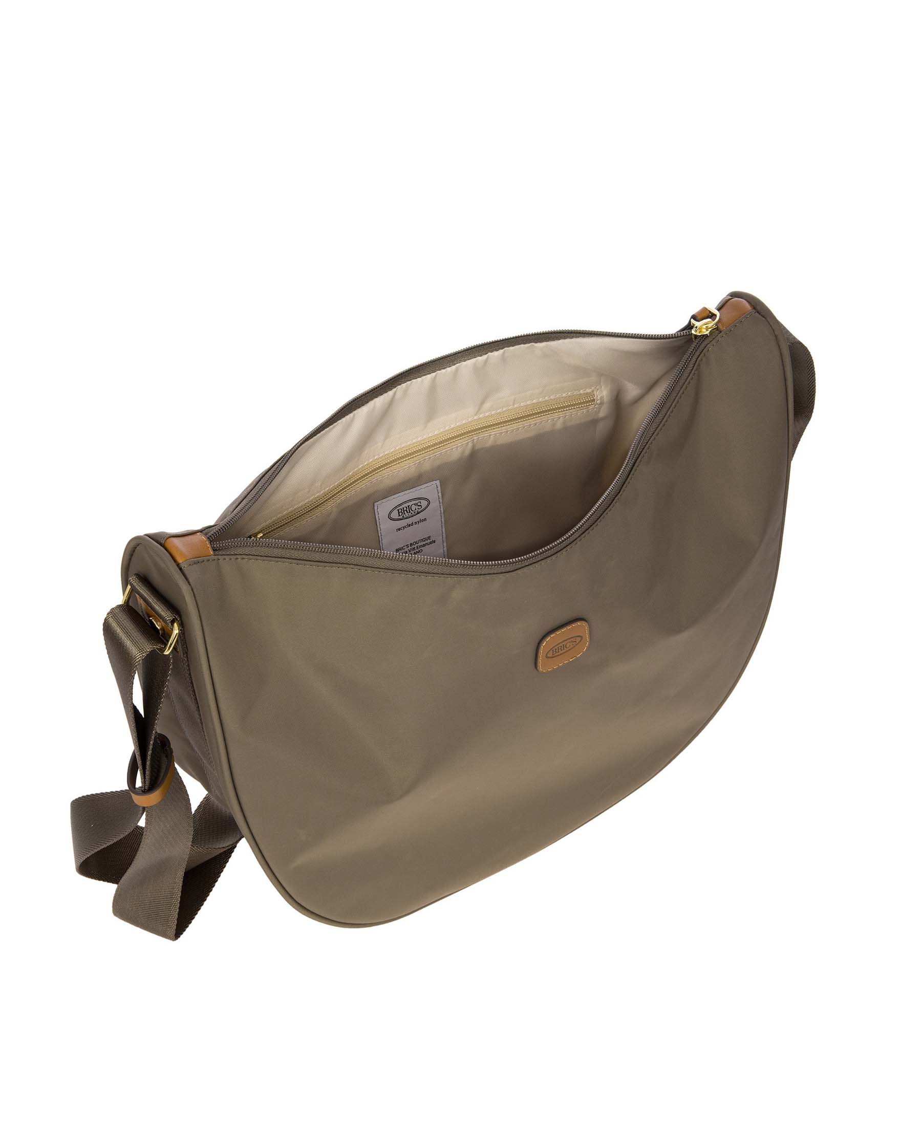 Borsa a tracolla color fango Bric's in nylon misura piccola in tessuto regolabile e dettagli in pelle color cuoio image