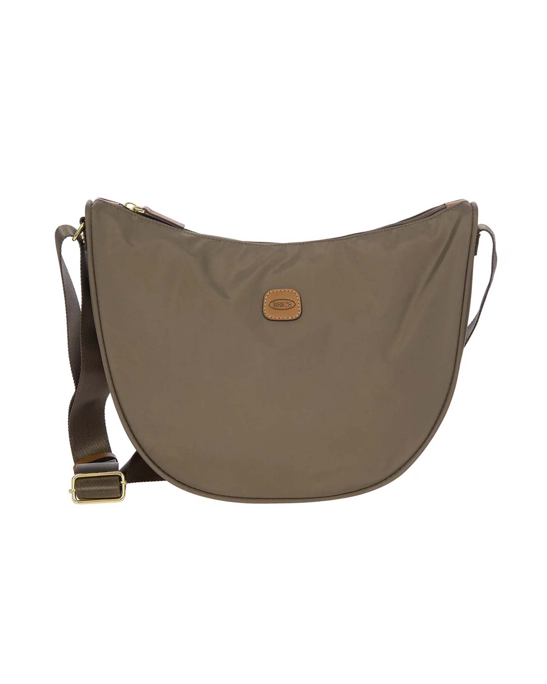 Borsa a mezzaluna color fango Bric's misura media in nylon con tracolla in tessuto